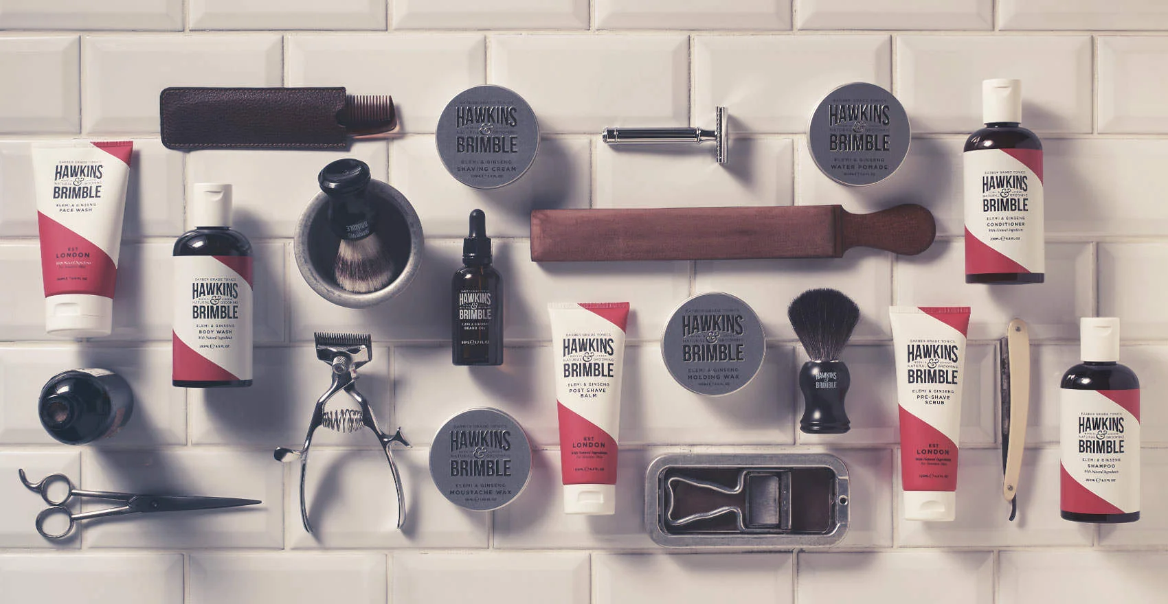 Branding and packaging design for male grooming brand Hawkins and Brimble - vintage rituals for the modern man