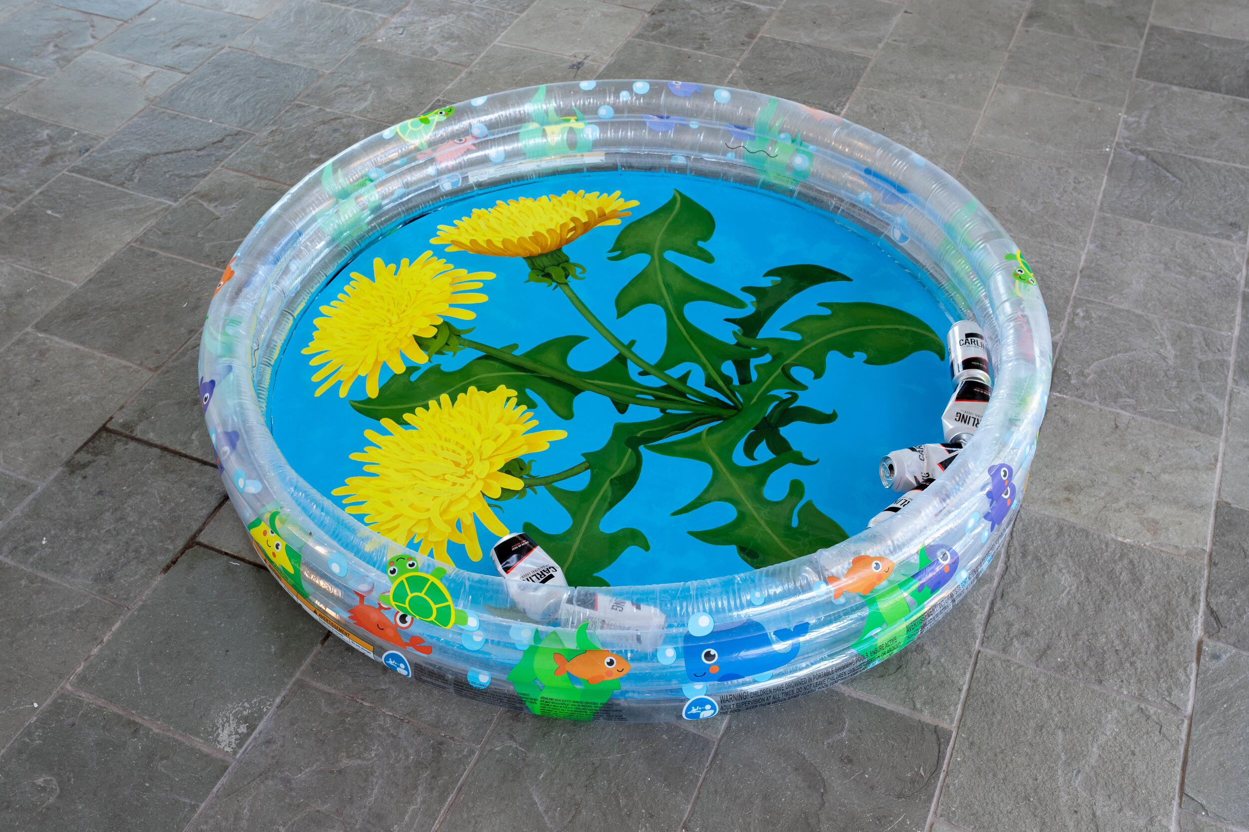 Conor Rogers , 'Lion' 2021, Acylic Paint, Paddling Pool, MDF board, Water, discarded beer cans. H152 x W152 X D30cm sculptural installation and painting. H152 x W152 X D30cm. jpg.jpg