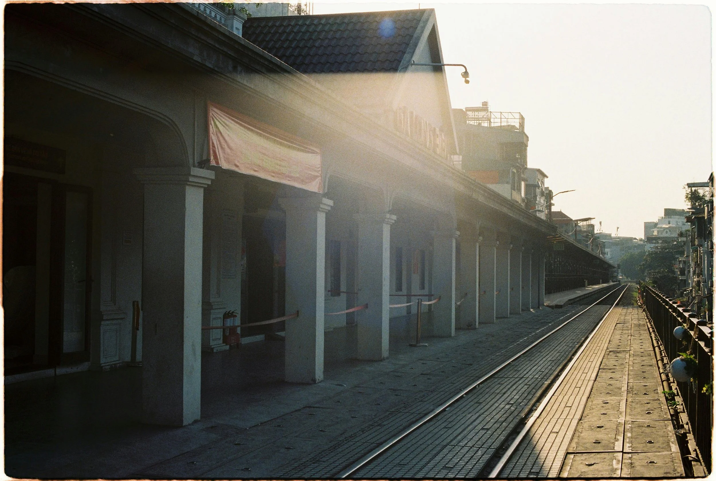 railway station and sunset