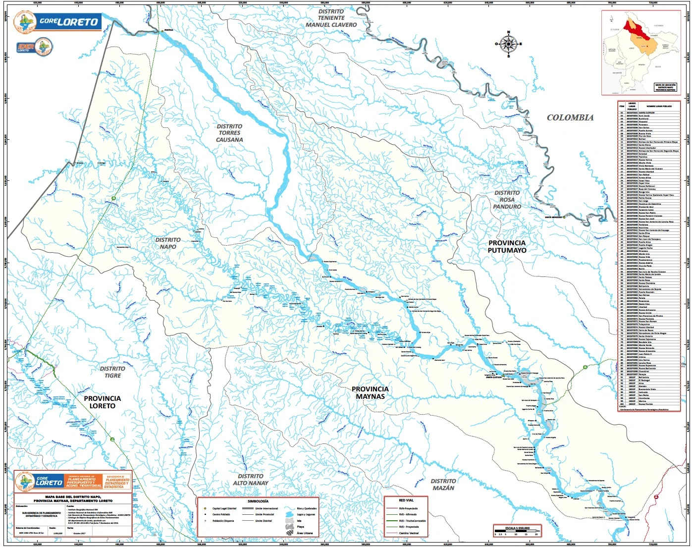 Map of the Napo River Basin - Click the map to enlarge North to South: Cabo Pantojo, Santa Maria -Church, Elnira - Church, Angoteros, Cedar Island - Church, Vencedores - Church, Pucayacu - Church