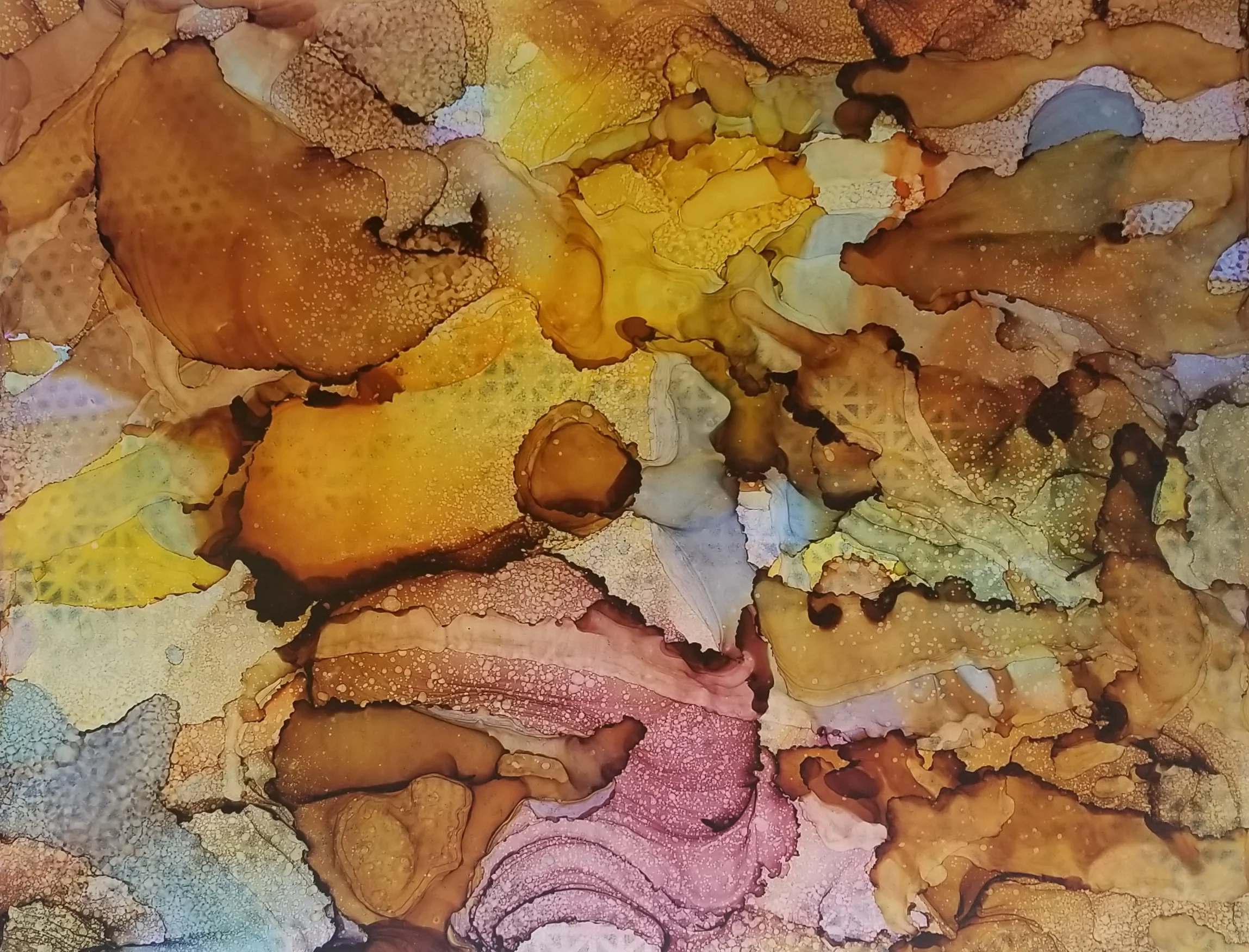 Sug. O'Shen - 'Palma de Mallorca', alcohol ink, charcoal, water from the source, on Yupo; 36 x 28, 2018- $2295..jpg