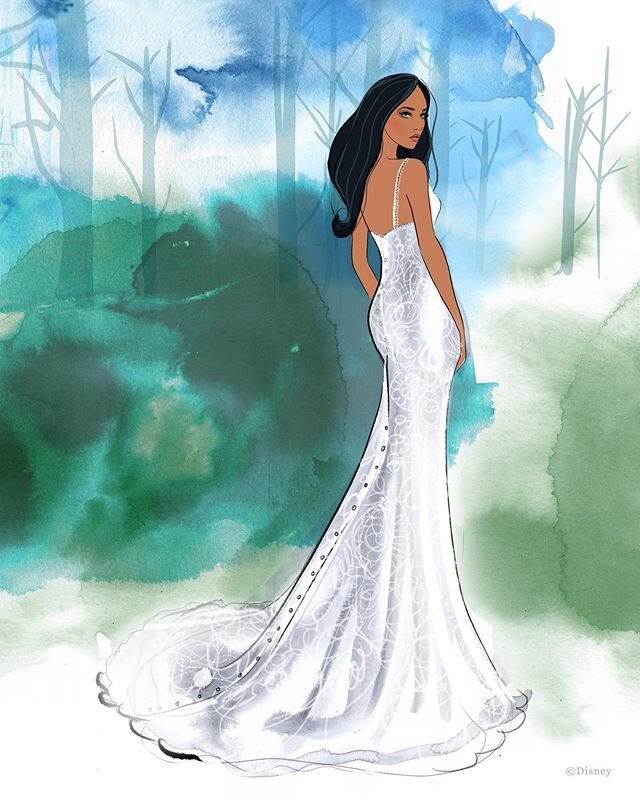 Disney Fairy Tale Weddings Collection

Pocahontas... This Pocahontas inspired gown is a beautiful and empowering silhouette. A sleek, slim design is layered in all-over cotton lace applique that features a stunning motif. Accented with a sweetheart n