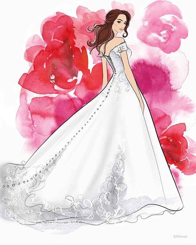 Disney Fairy Tale Wedding Collection 
Belle... This Belle inspired gown is timeless and romantic. A classic off-shoulder neckline is accented with romantic Alencon lace appliques that are featured throughout the entire gown. The dramatic ballgown ski