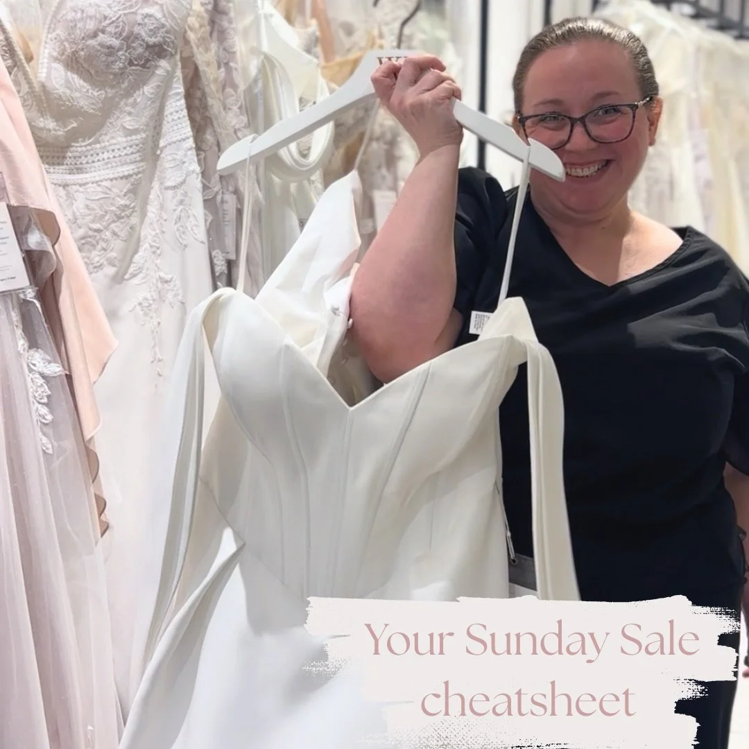 Our Sunday sale is almost here! 🤍
A few quick things before you come in: 

✔️bring your people (up to 3!) 
✔️dresses from a few curated racks (biggest selection we&rsquo;ve ever done 👀) 
✔️if it&rsquo;s busy, we&rsquo;ll keep things moving (about 2