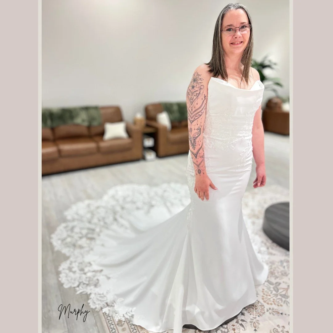 This simple, elegant silhouette becomes something completely unforgettable with the right details&mdash;like its dramatic train, delicate cascading lace, and a neckline that beautifully frames any brides shoulders &amp; face. 

#WBridals #WeddingDres