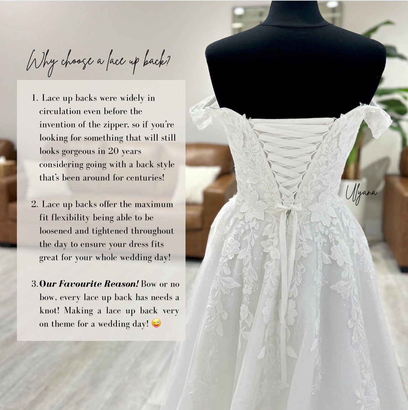Ever wondered why lace-up back wedding dresses are such a popular choice for brides? 🤍✨

From their timeless appeal to the flexibility they offer when it comes to fit, we&rsquo;re sharing three reasons why a lace-up back might be the perfect detail 