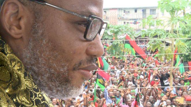 Kanu giving a speech at a Biafra rally