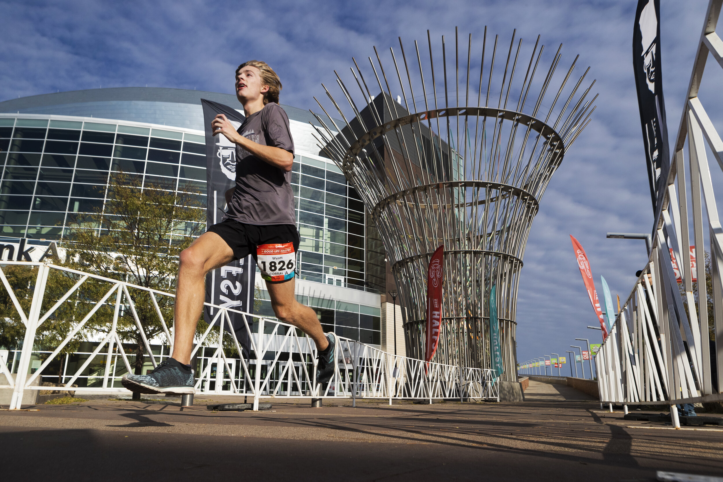  Wyatt Pearlman, from Roeland Park, Kansas, sprints past Pinnacle Bank Arena to the finish line in the Railyard finishing 27th during the Good Life Halfsy on Sunday, November 01, 2020, in Lincoln, Nebraska. Kenneth Ferriera, JOURNAL STAR. 