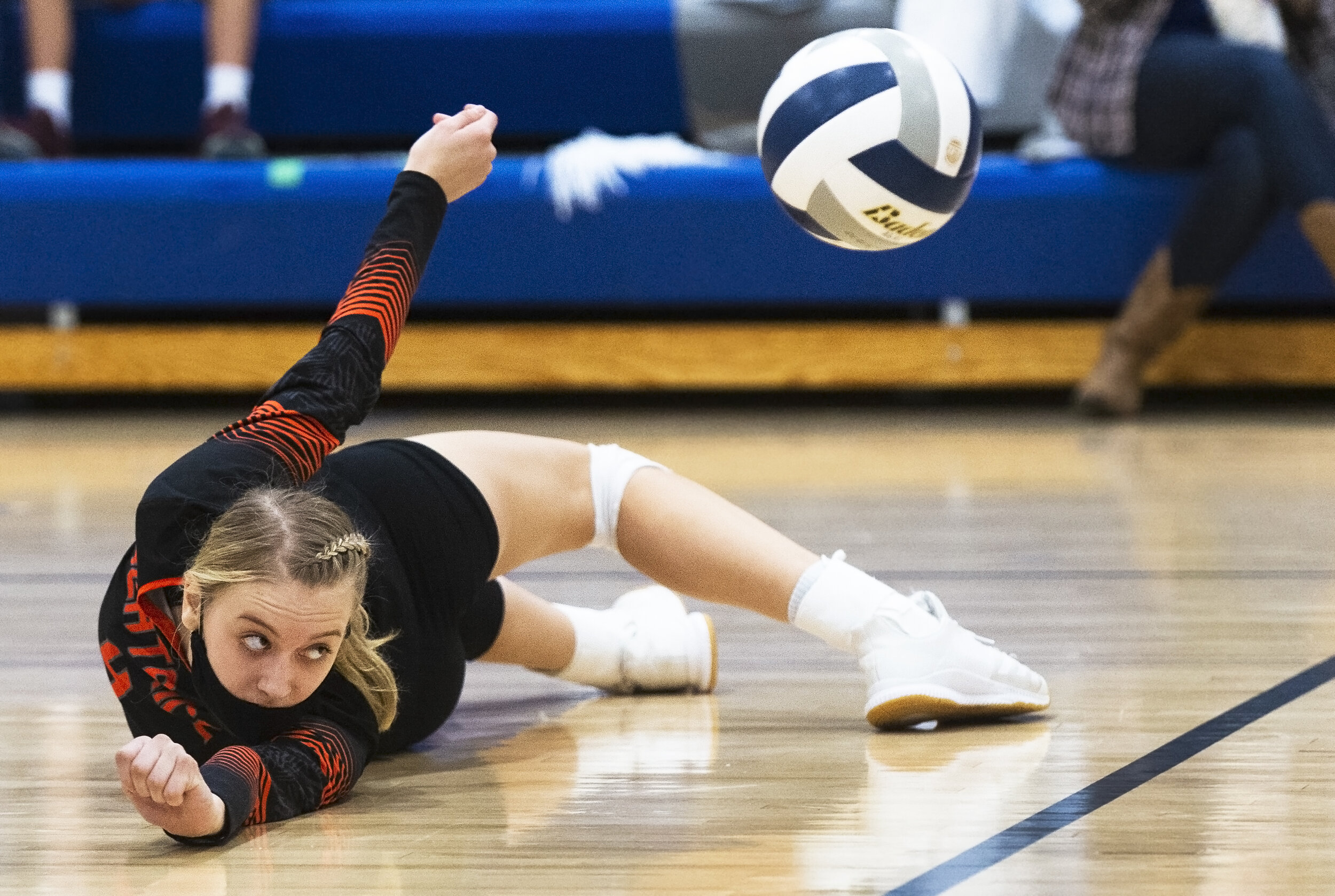  Beatrice outside hitter Avery Gaertig dives in time to make a save during the B-5 district final at Ashland-Greenwood High School on Saturday, October 31, 2020, in Ashland, Nebraska.  Kenneth Ferriera, JOURNAL STAR. 
