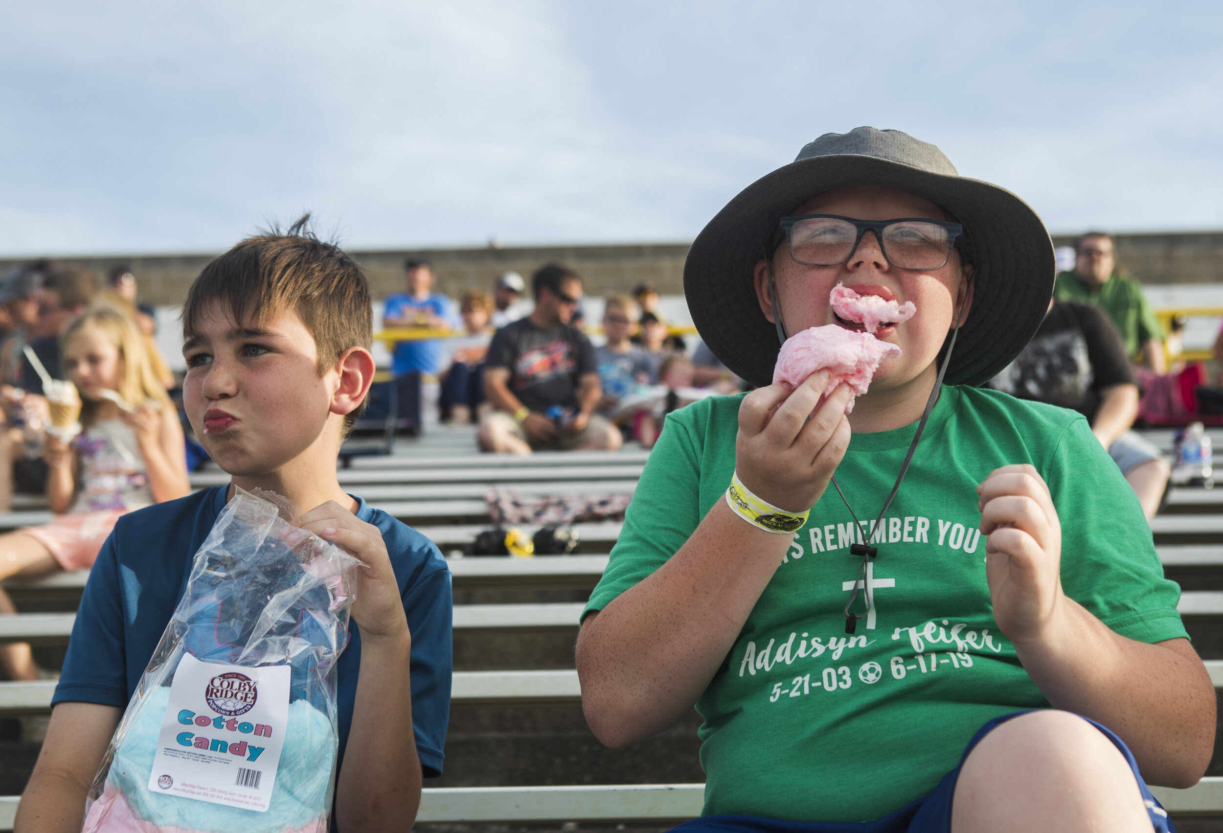  Best friends Luke Willams (left) and Grady Turner enjoy cotton candy while watching a race at Eagle Raceway on Saturday, June 06, 2020, in Eagle, Nebraska. KENNETH FERRIERA, Journal Star.  