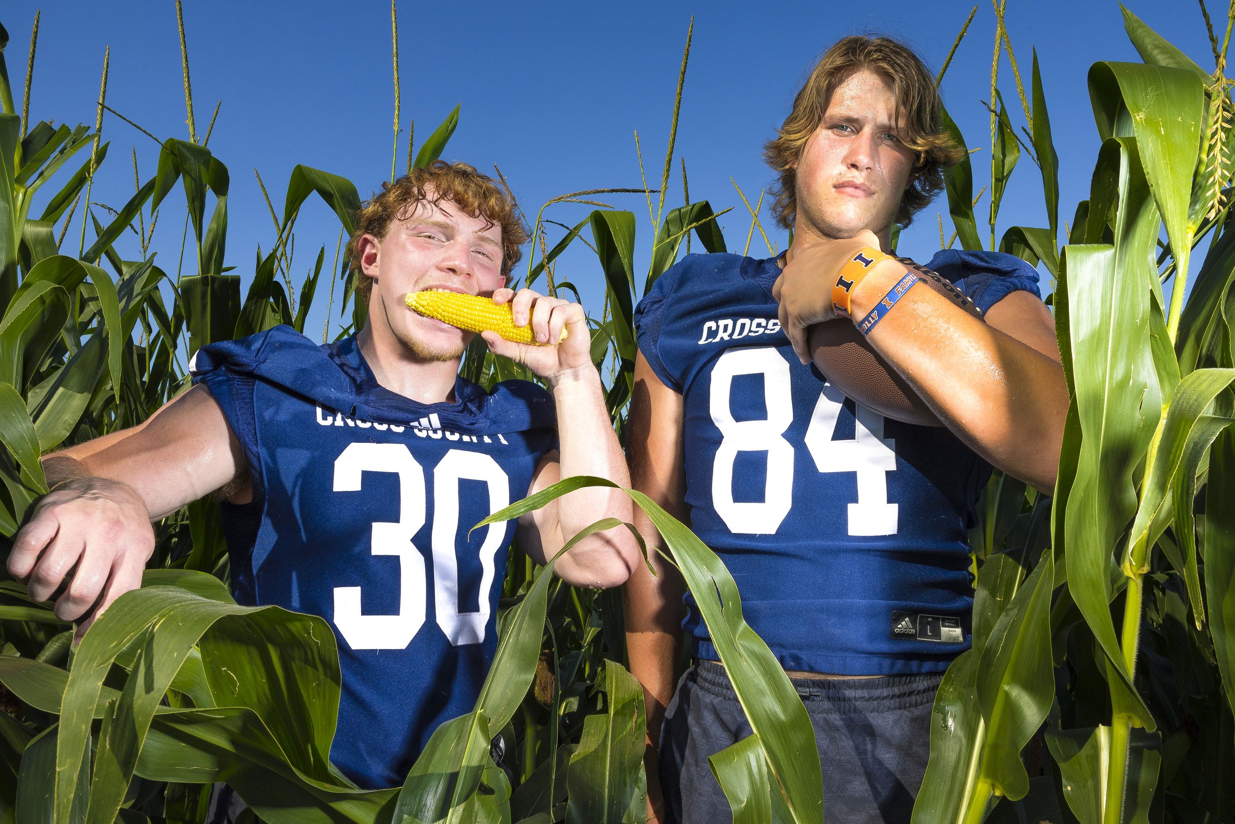  Cross County's Izaac Dickey and Tanner Hollinger pose for a portriat on Wednesday, July 26, 2023, in Lincoln. 