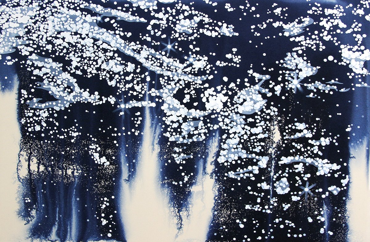   Freefall , ink and flashe on canvas, 24" x 36"  