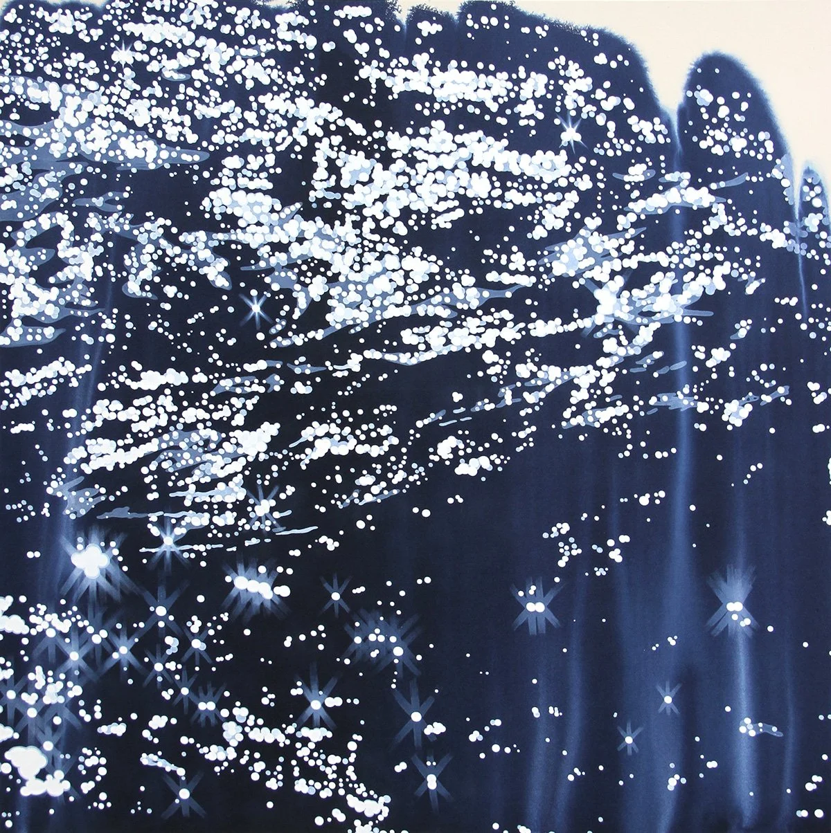   Refraction,  ink and flashe on raw canvas, 36” x 36”  
