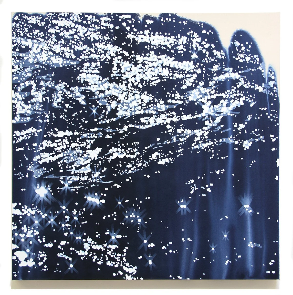   Refraction , ink and flashe on raw canvas, 42” x 42”  
