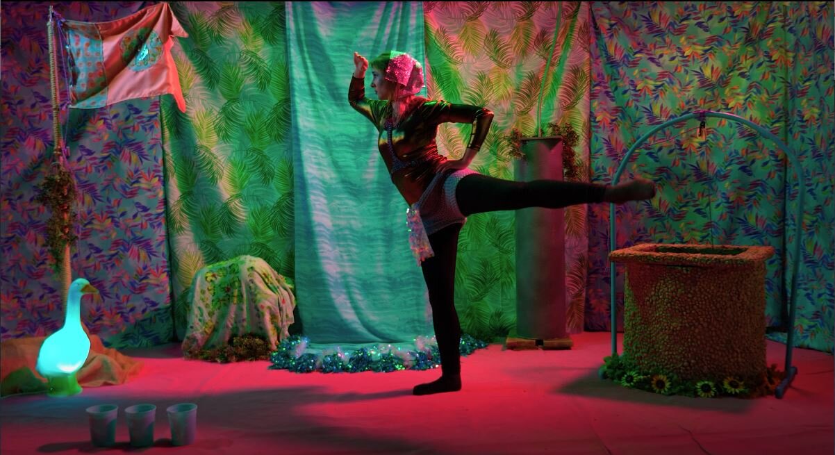  25 min 22 sec Performance Piece  Assortment of ready-made and handmade props and costumes  View Full Video:  A Day at Pulley Island   In this piece, the uses and metaphors associated with the pulley, in its simplest system, are explored within a fan