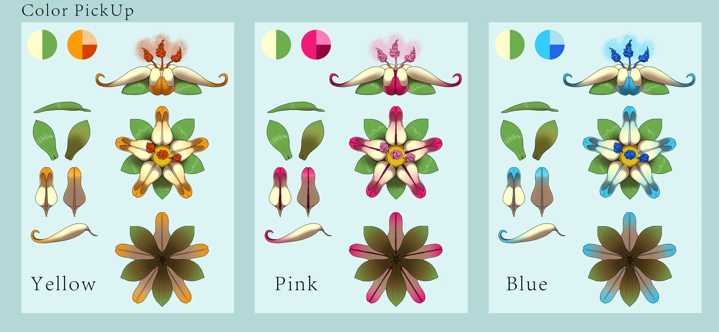 Final concept The final design for the pickup flower in which you get the color for your pants from.
