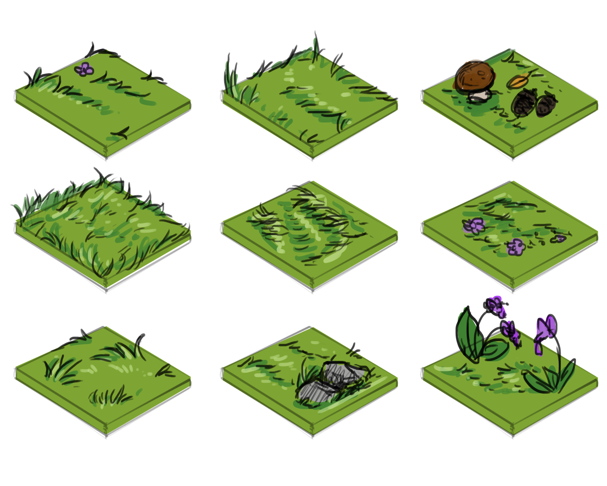Early concept Different types of grass tiles