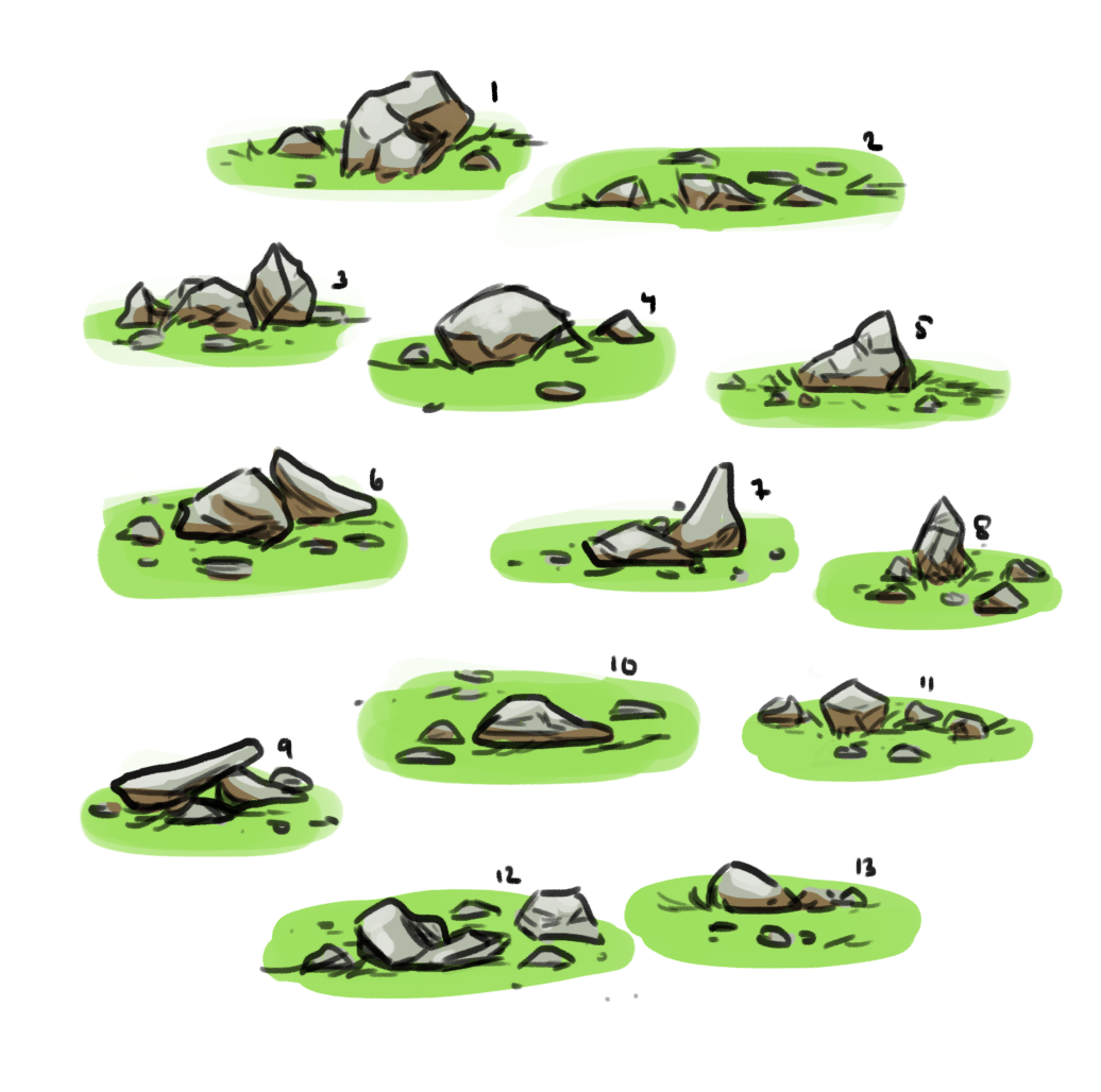 Early concept Rocks that was suppose to be scattered in-game