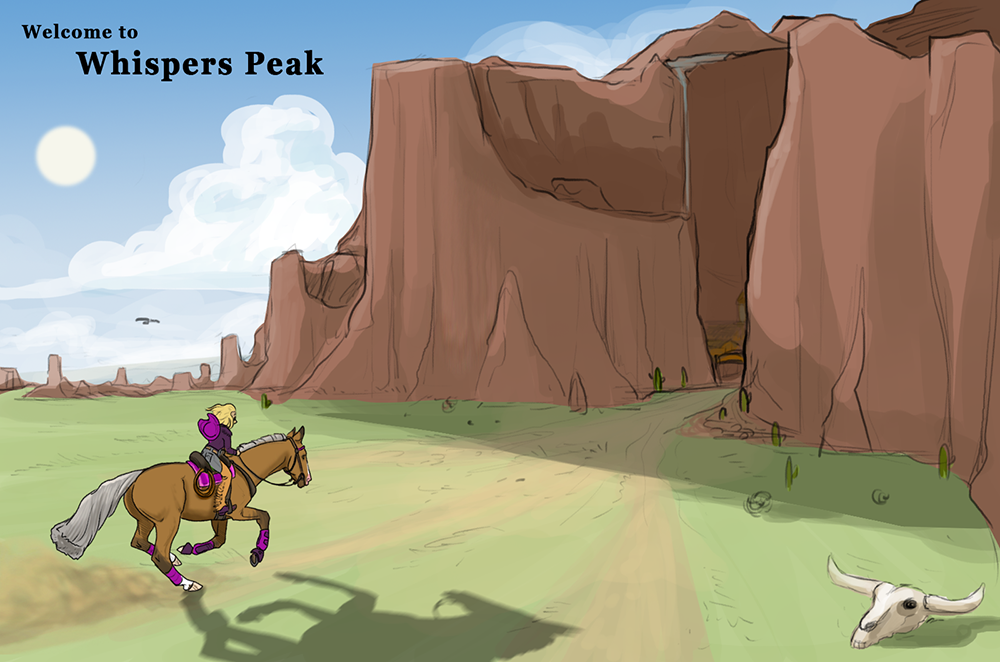 Early concept A quick illustration, a girl and her horse heading for Whispers Peak