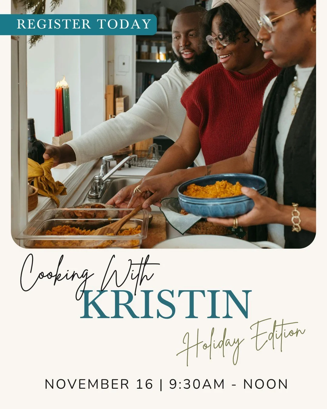 Holiday Cooking doesn&rsquo;t have to derail your digestion. 

Join us for a special in-person class: Cooking with Kristin, Nourishing Holiday Recipes!

Led by our beloved instructor Kristin Linde, this 2.5-hour workshop will warm your heart and nour
