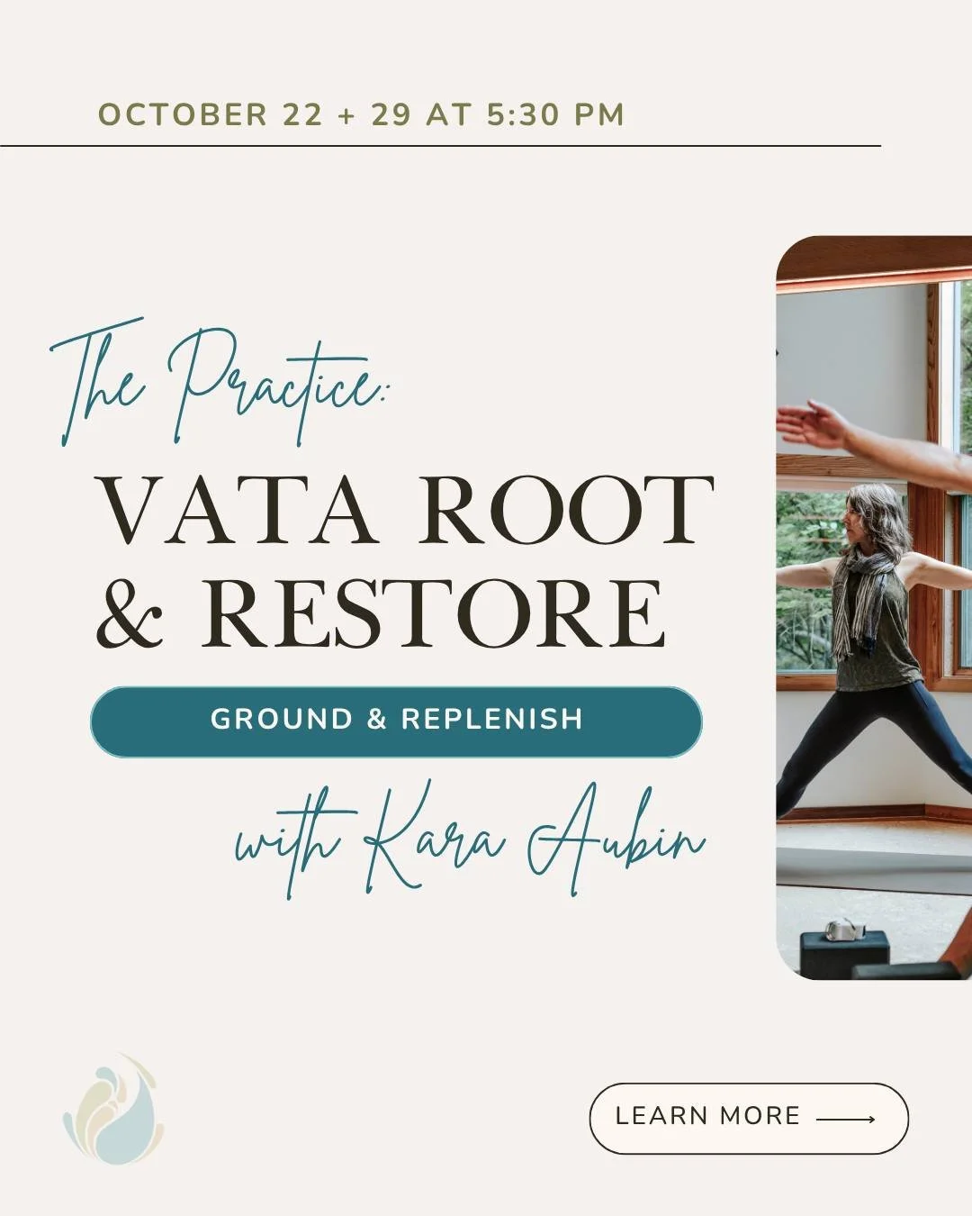 Feeling ungrounded, anxious, or depleted?
You&rsquo;re not alone, it&rsquo;s Vata season.

On Wednesday, we begin The Practice: Vata Root &amp; Restore, a deeply nourishing 2-part series with Kara Aubin.

This class is designed to:
- Soothe your nerv