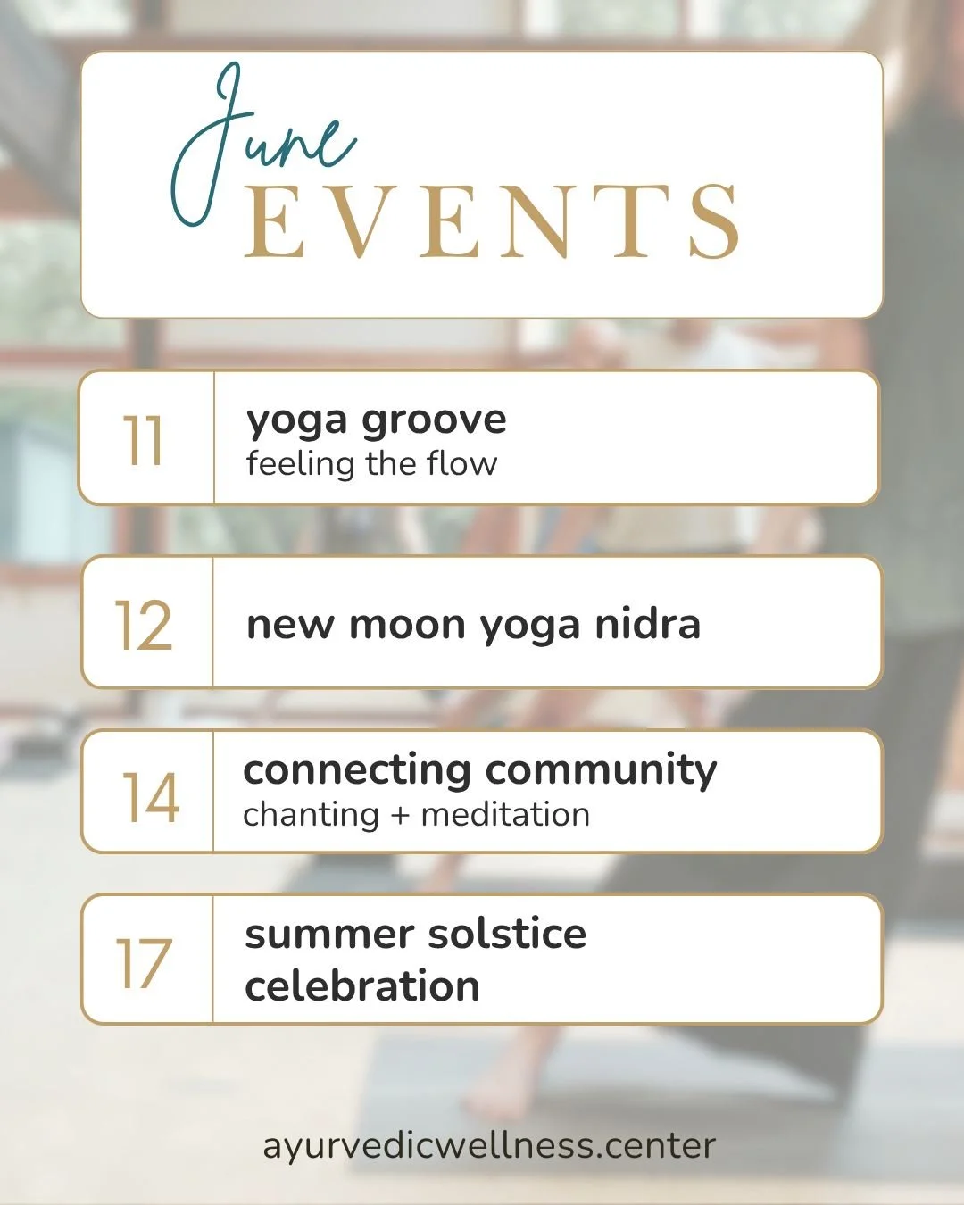 The days are getting longer, the light is changing, and we have a beautiful lineup of events to welcome summer with you. Whether you are looking to go deeper in your practice, nourish your body, or simply connect with a like-minded community, we hope