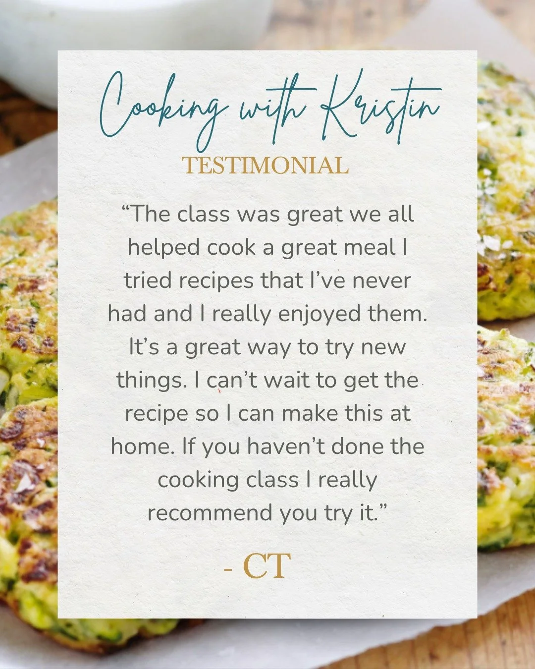 "The class was great, we all helped cook a great meal. I tried recipes that I've never had and I really enjoyed them. It's a great way to try new things&hellip; If you haven't done the cooking class I really recommend you try it." &mdash; C