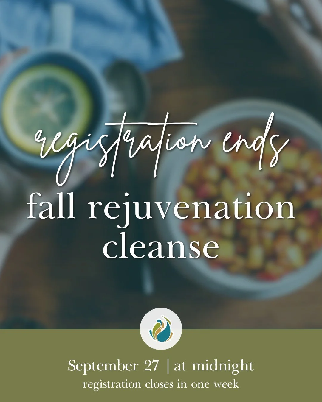 One week left to register.
ㅤ
Registration for the Fall Rejuvenation Cleanse closes September 27. The first module opens September 28. The cleanse runs October 3 to 30.
ㅤ
There is no waiting list and no late entry. If fall is going to be different thi