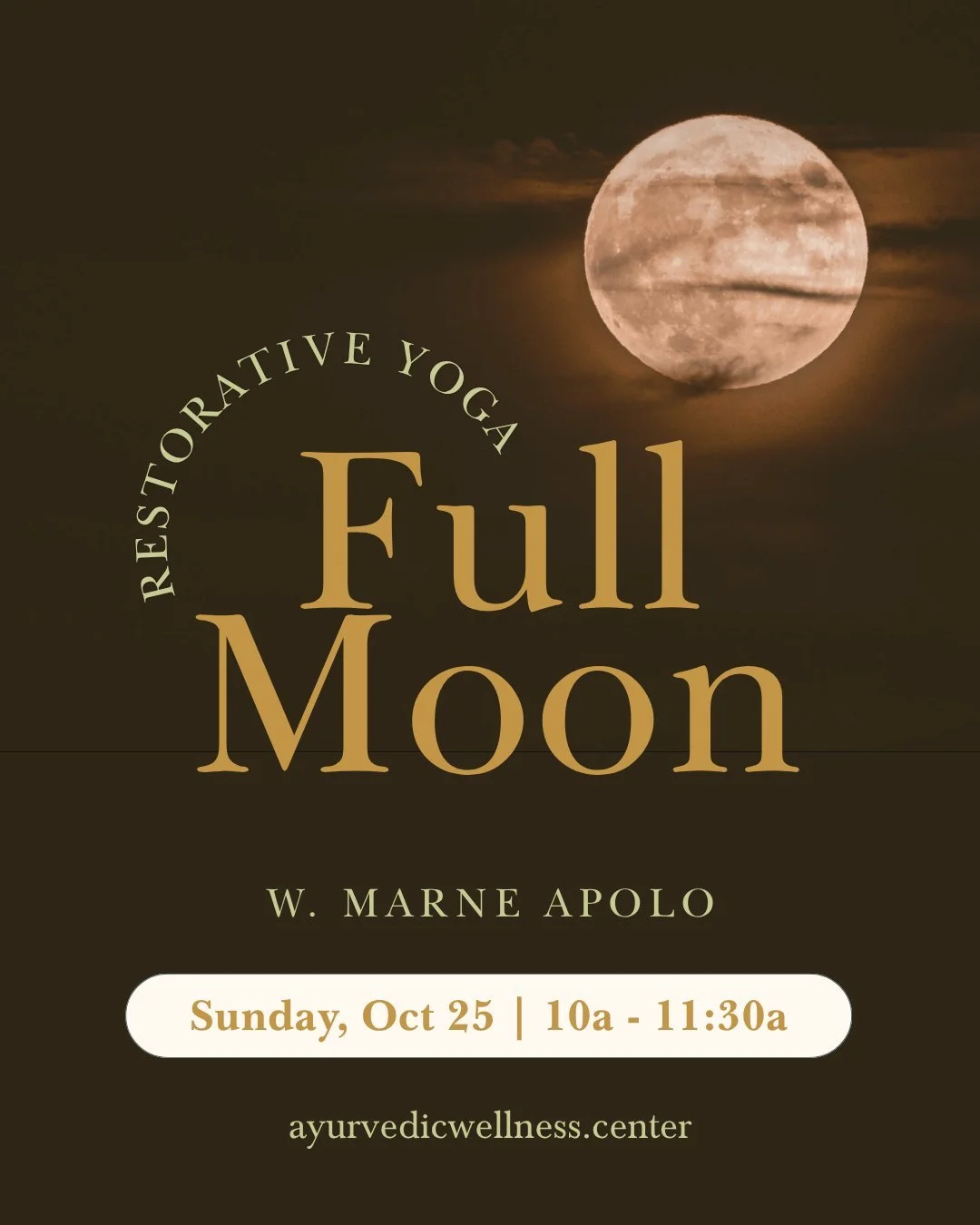The full moon asks for nothing and gives everything.
ㅤ
Full Moon Restorative Yoga is a passive, healing practice. Fully supported by props. Guided breathwork, visualization, and poetry. Nothing to push through.
ㅤ
Sunday, October 25
10:00 to 11:30 AM
