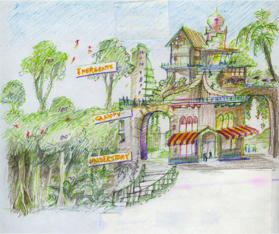 Layering, ecological and urban (drawing by Richard Register)