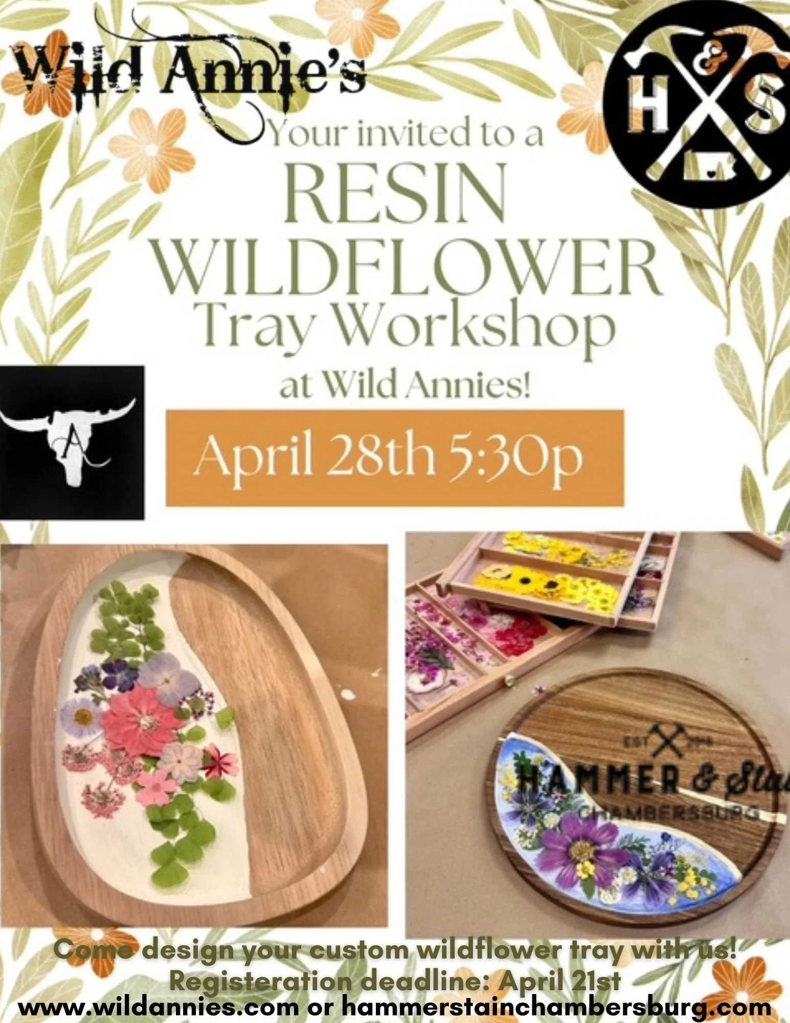 Hammer &amp; Stain Wooden Tray Wildflower and Resin Workshop