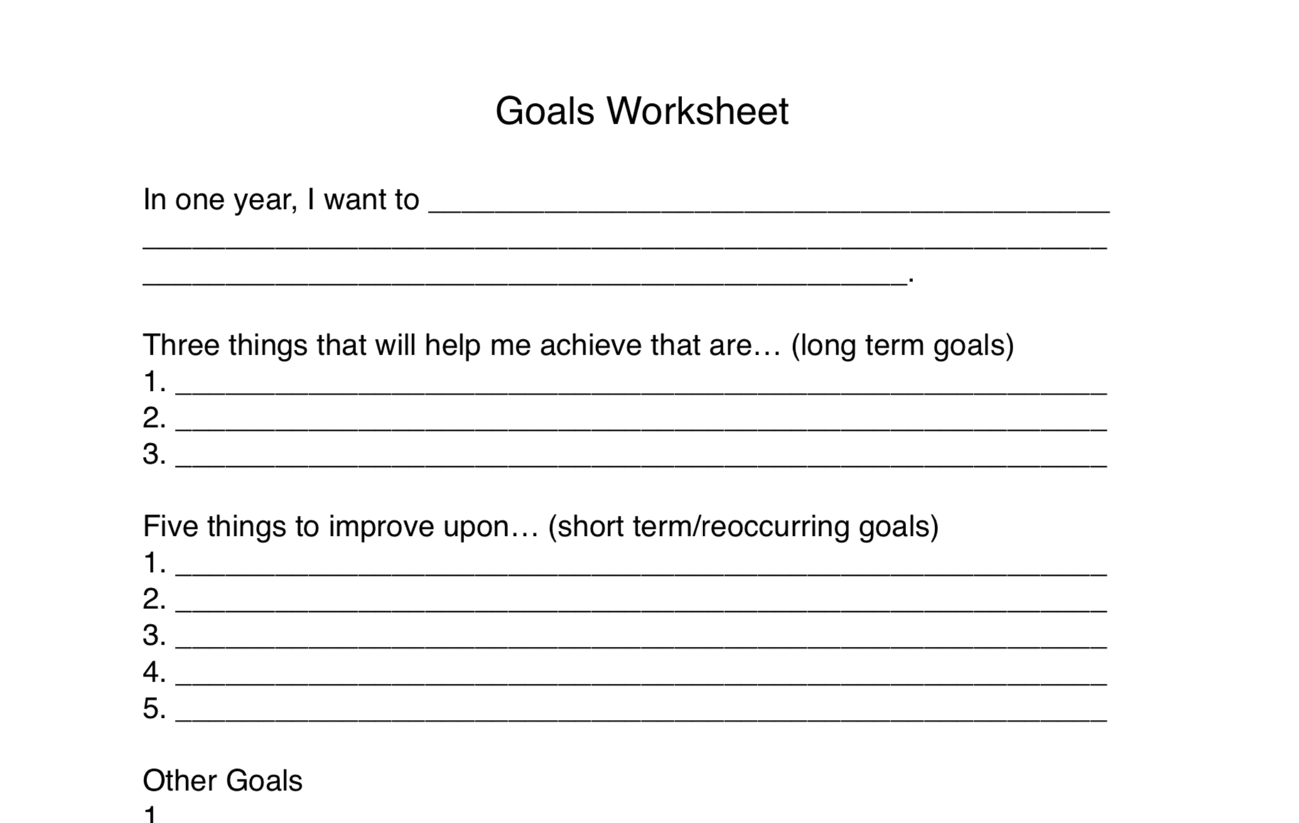 Goals Worksheet — Ryan Heinlein