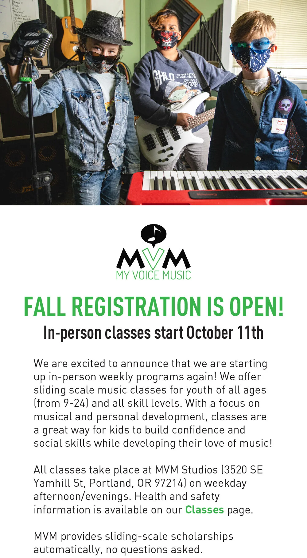 NOW ENROLLING FOR IN-PERSON FALL PROGRAMS!