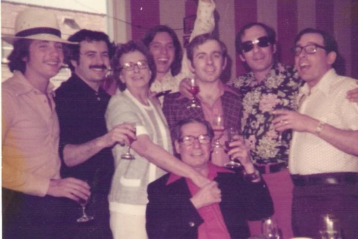 Jim and Eva with sons, Mark, David, (friend), Jim, Chick and Gary. April 1976