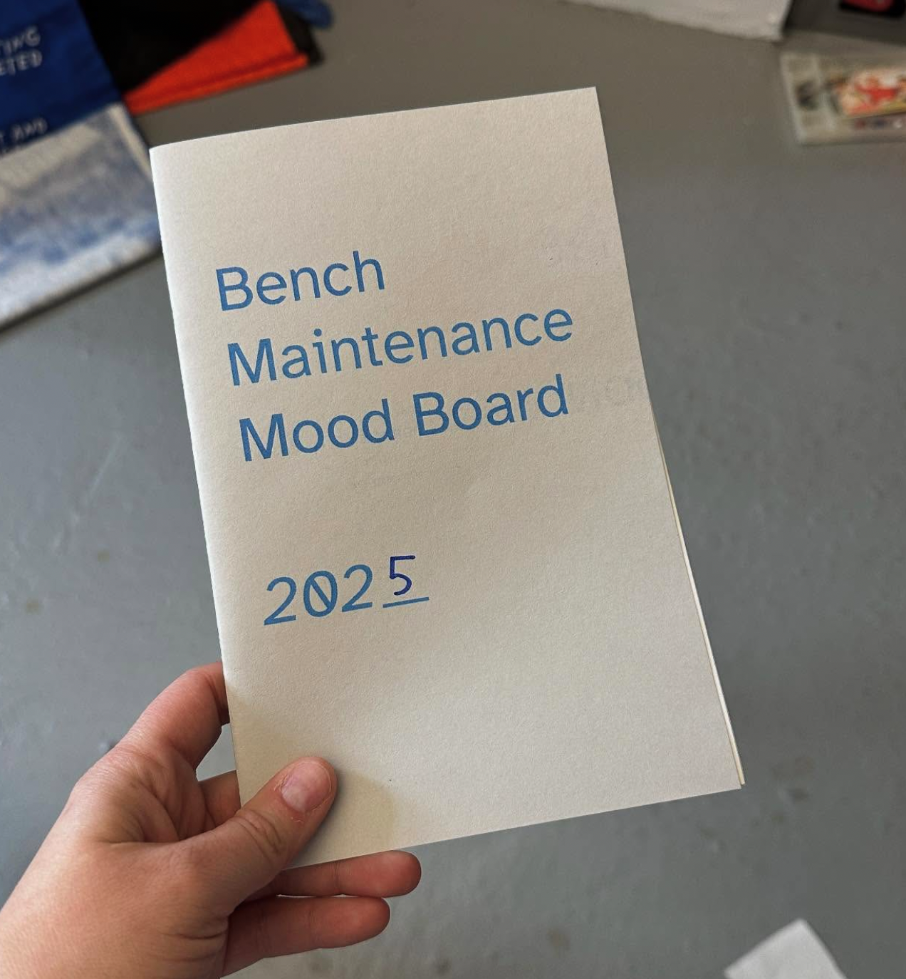 A half-page zine with the title Bench Maintenance Mood Board