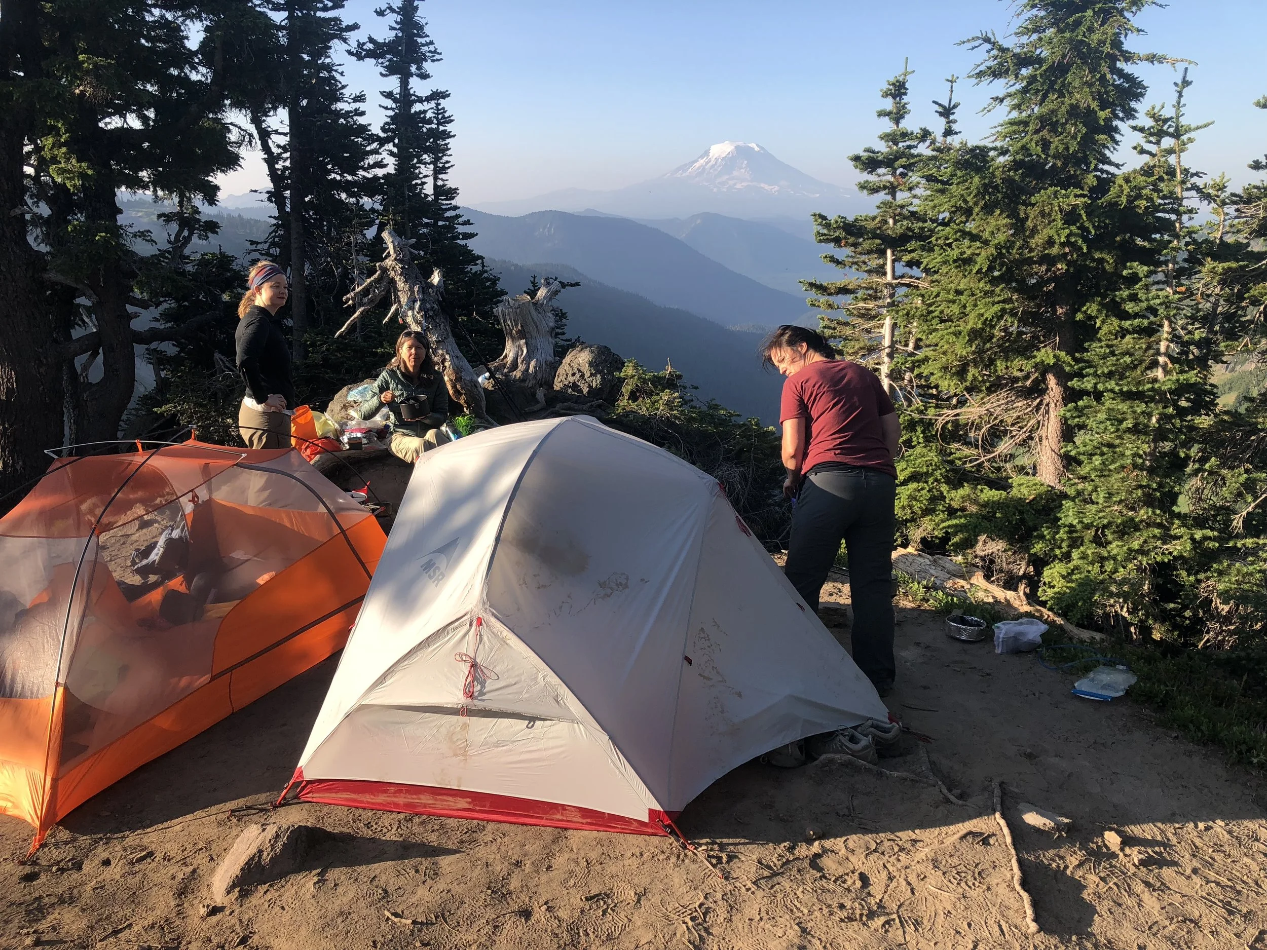 Stunning campsite a thousand feet above the valley and overlooking Mount Adams