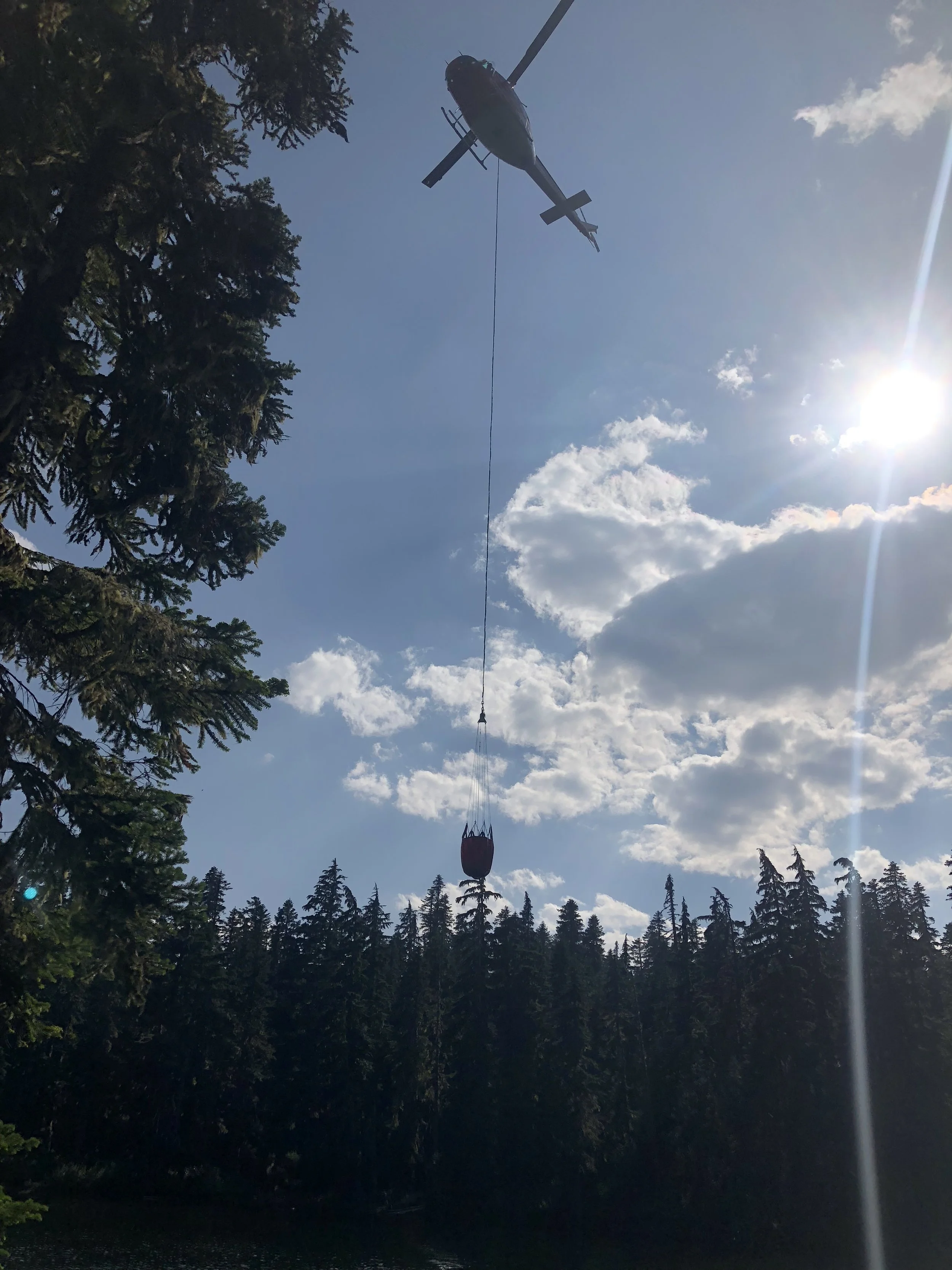 Disaster! We had heard distant helicopters earlier in the day, but didn't realize they were fighting a fire near our final campsite for the night.