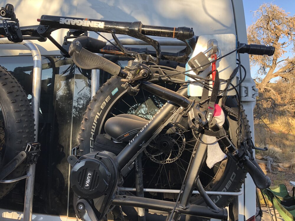 Handlebars removed, bike locked