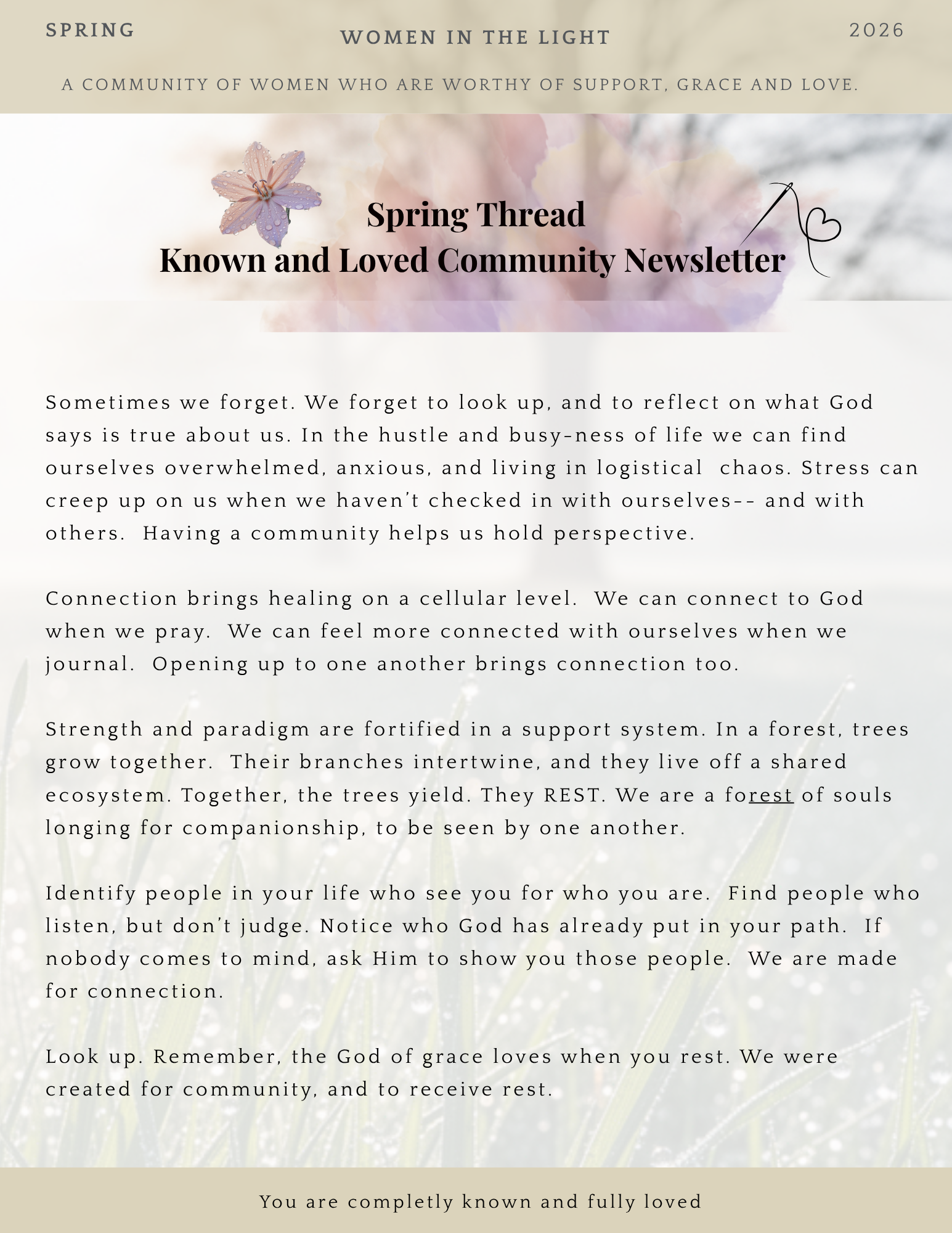 Spring Thread: Known and Loved Community Newsletter