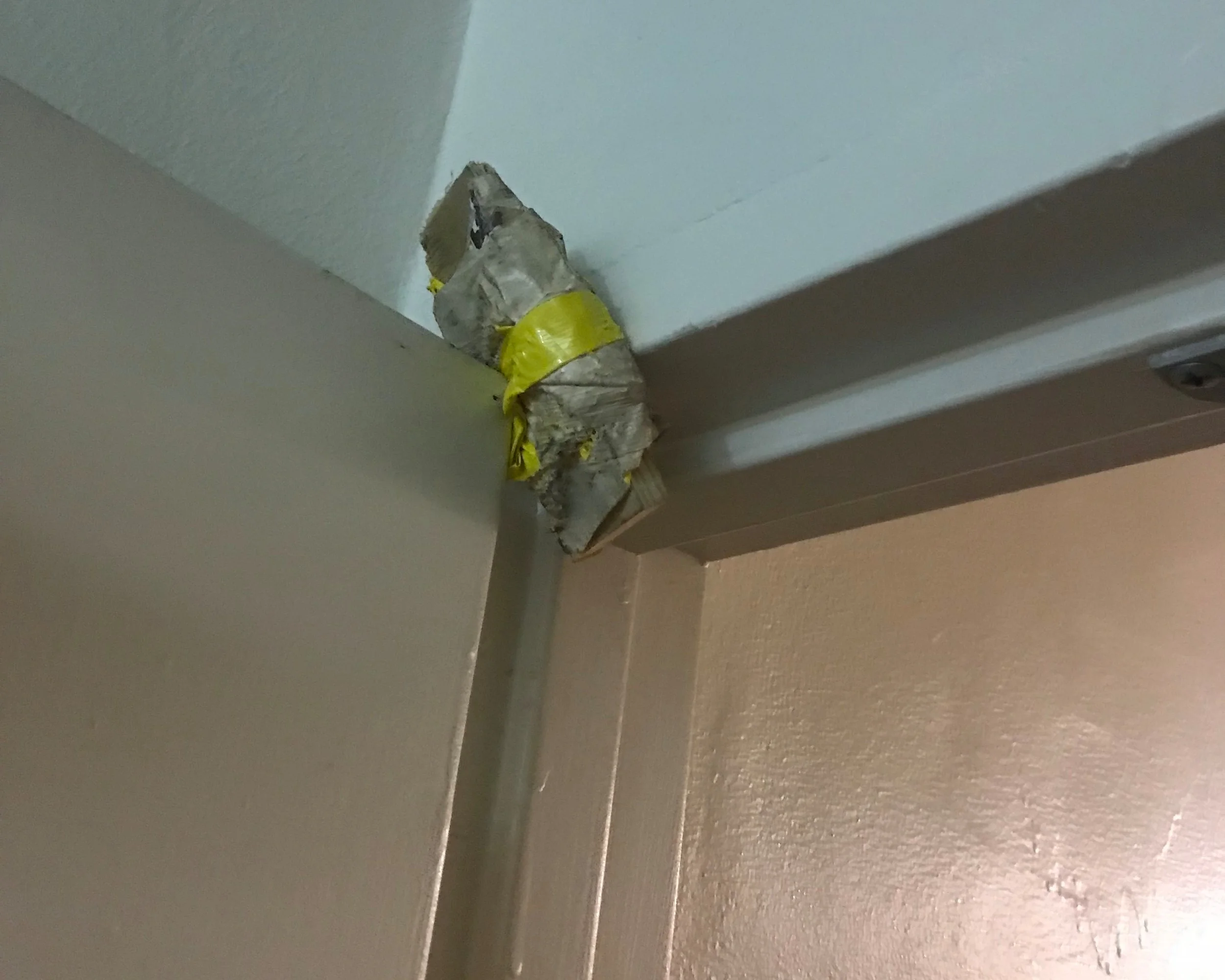 Wedging the door open damages the door.