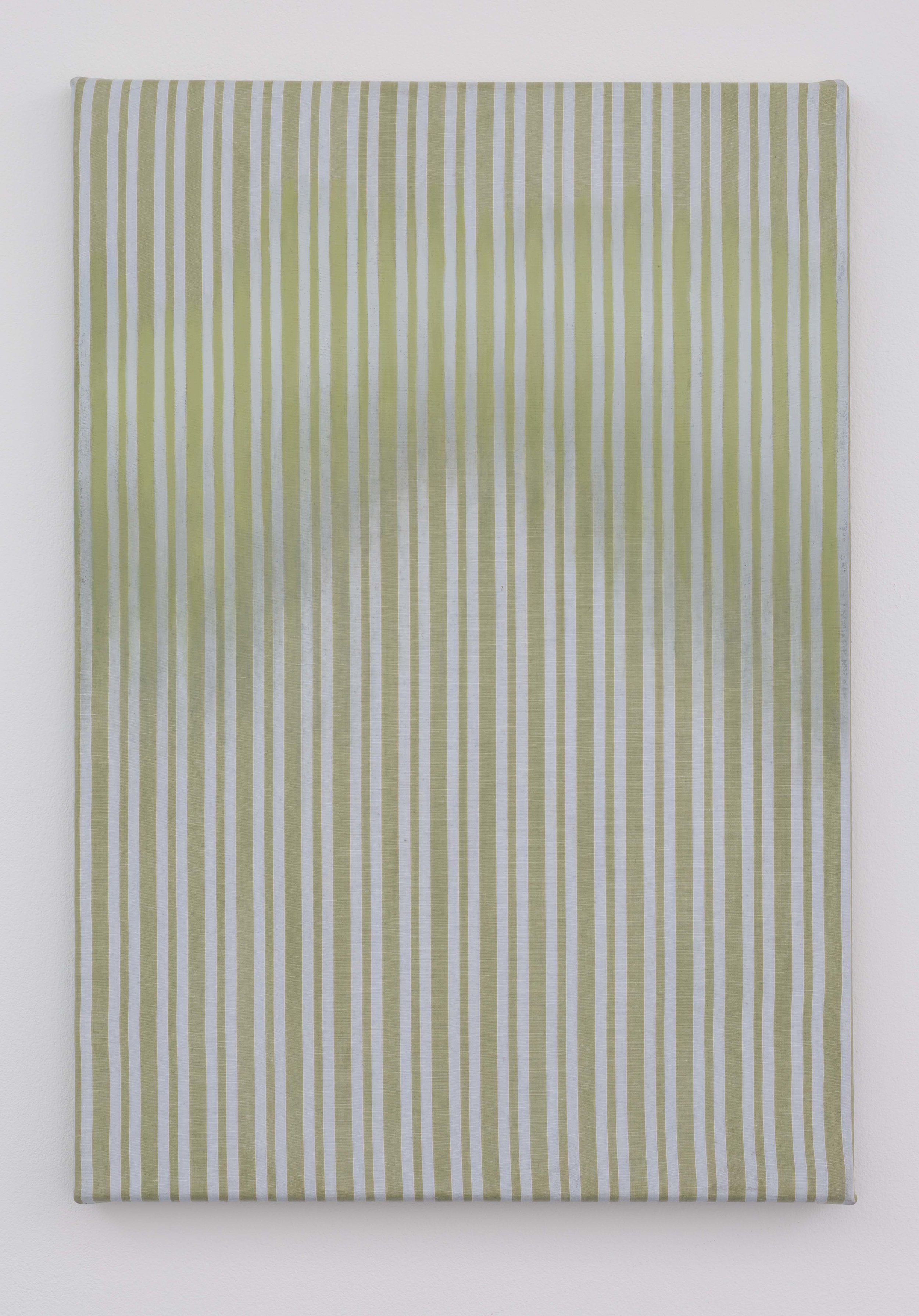   Across, Down   Oil and acrylic on striped polycotton  55 x 40cm  2017 