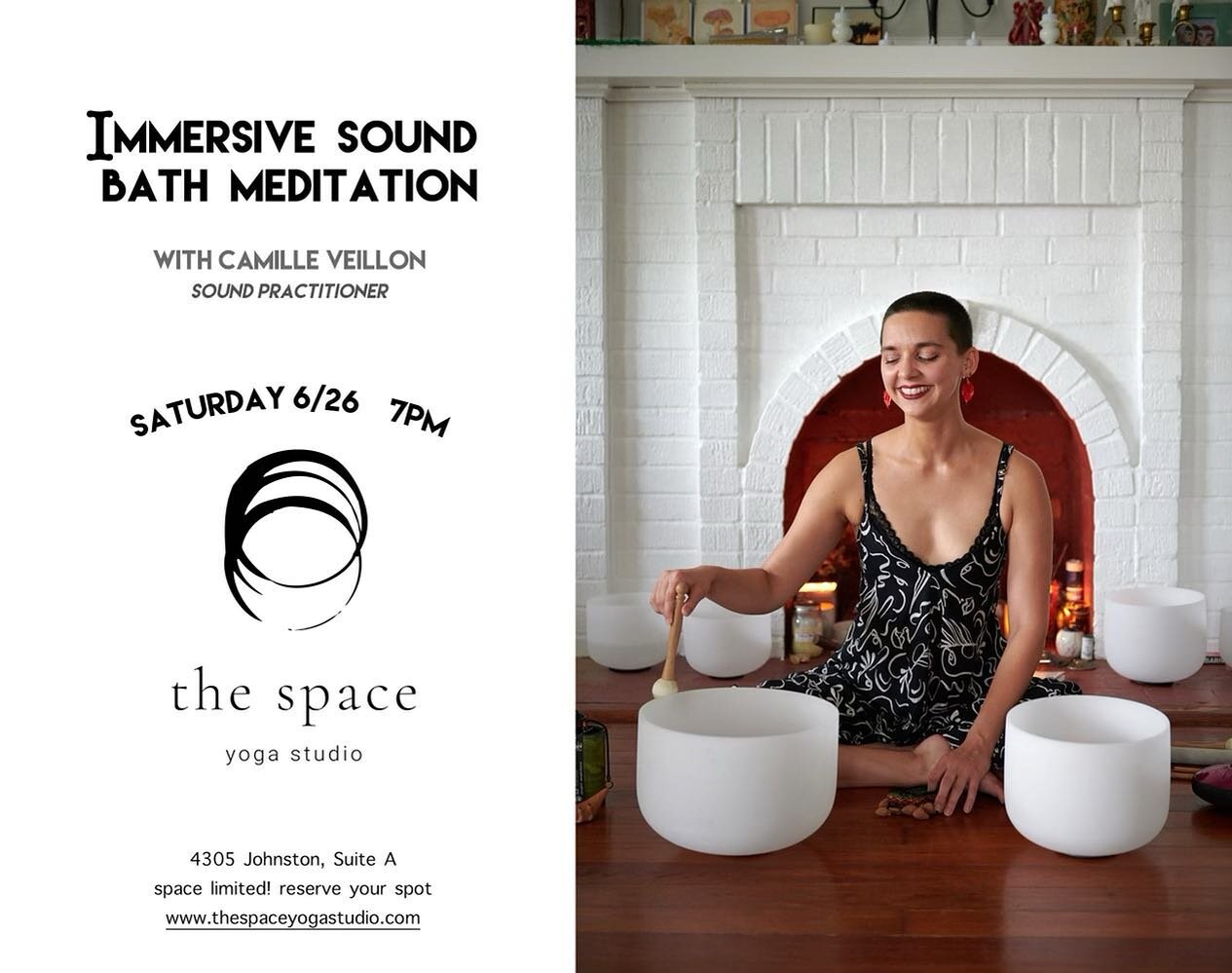 We are so excited to host an 
Immersive Sound Bath Meditation with @camilleveillon this Saturday evening!! Sign up on MindBody while there are still spots available! Only $25 per person!

Welcome to an opportunity to slow down.
To breathe.
To care fo