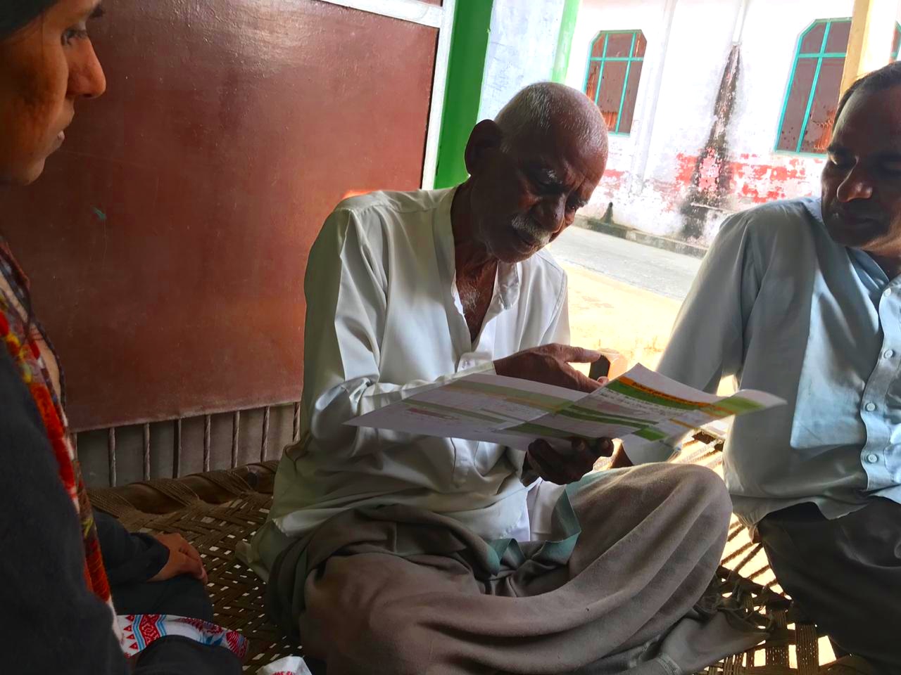 A farmer in Meerut, India tests different iterations of the Soil Health Card.