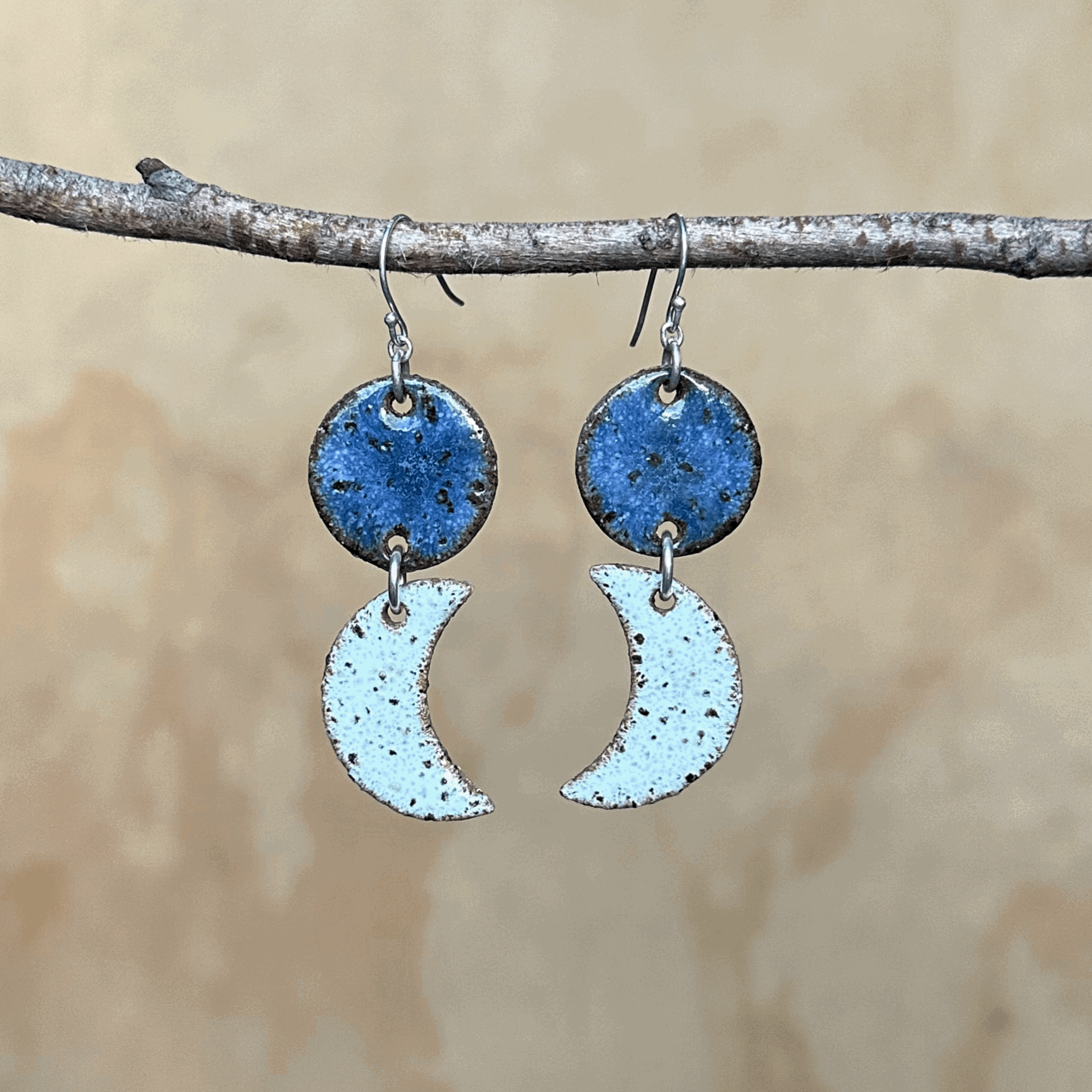 Ceramic Earrings, Textured Moon Drops