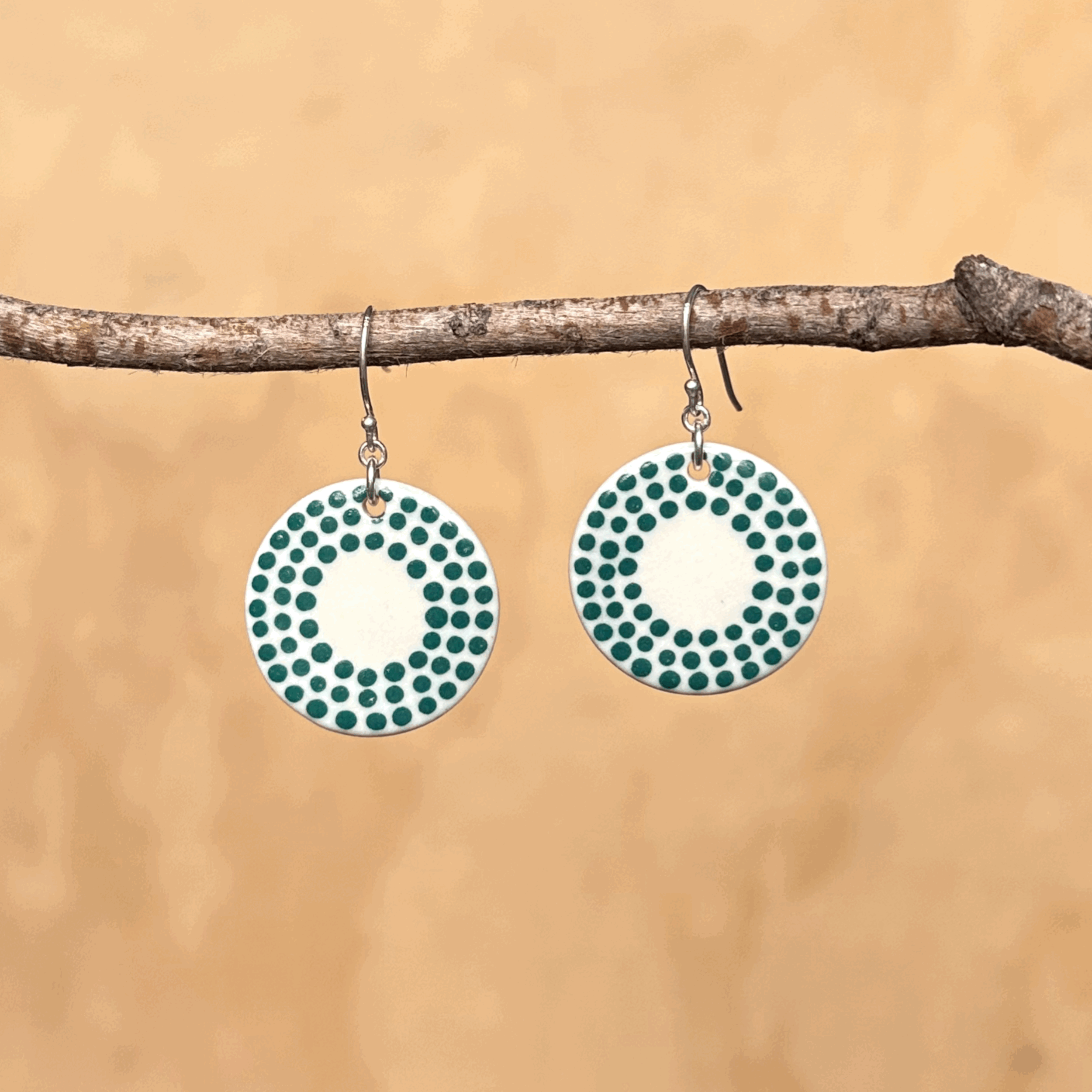Ceramic Earrings, Ocean Green Dots