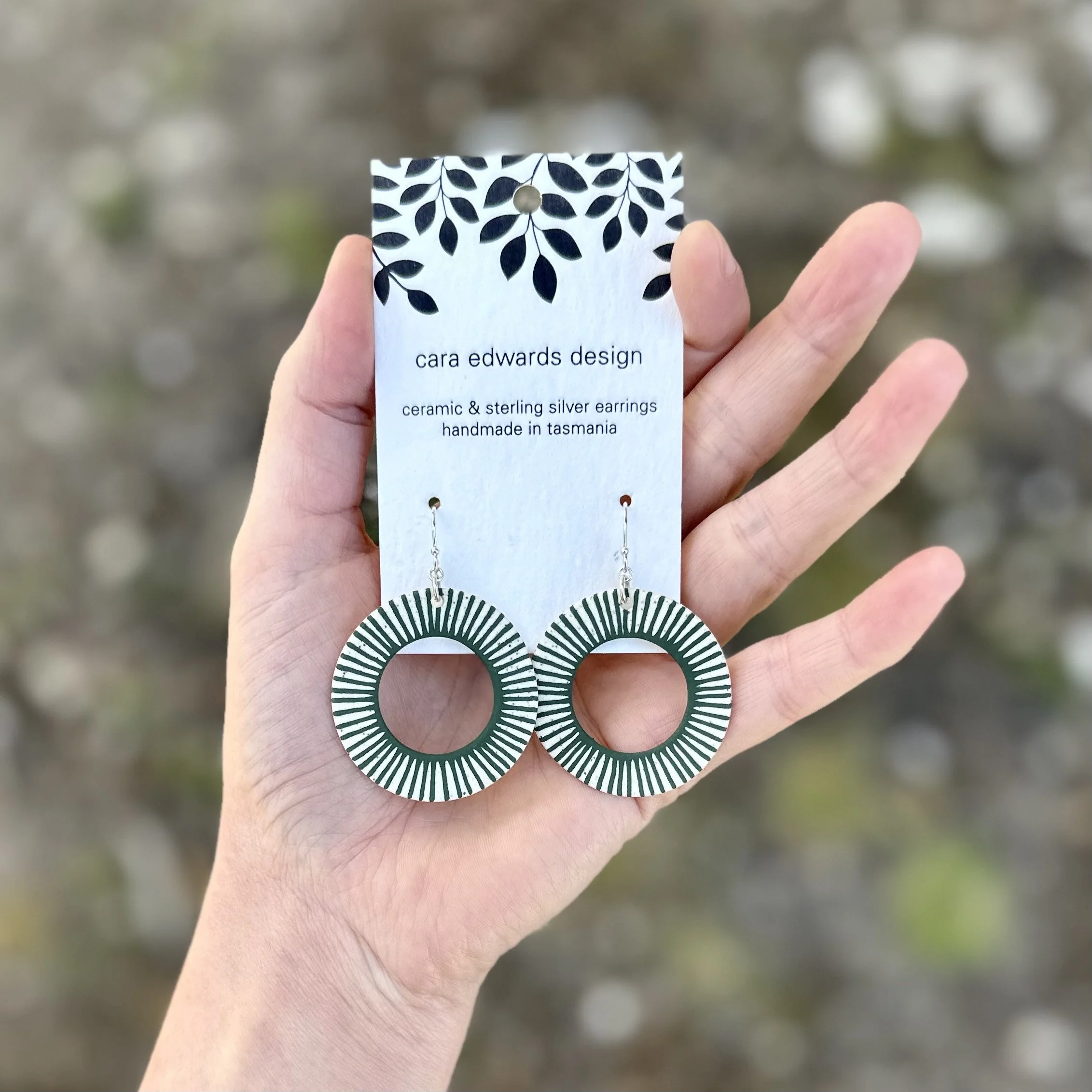 Ceramic Earrings, Speckled Green Hoops