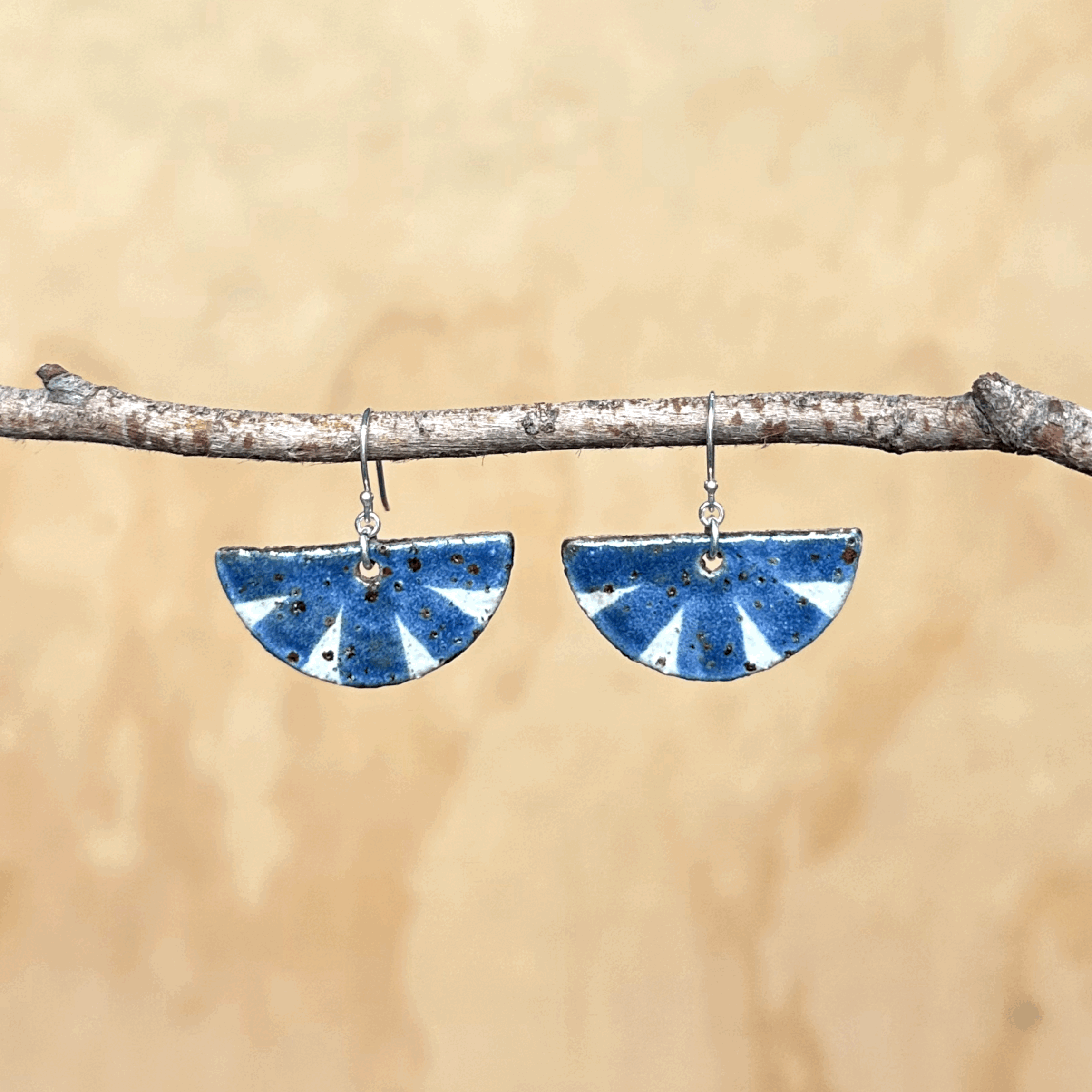 Ceramic Earrings, Striped Half Moons