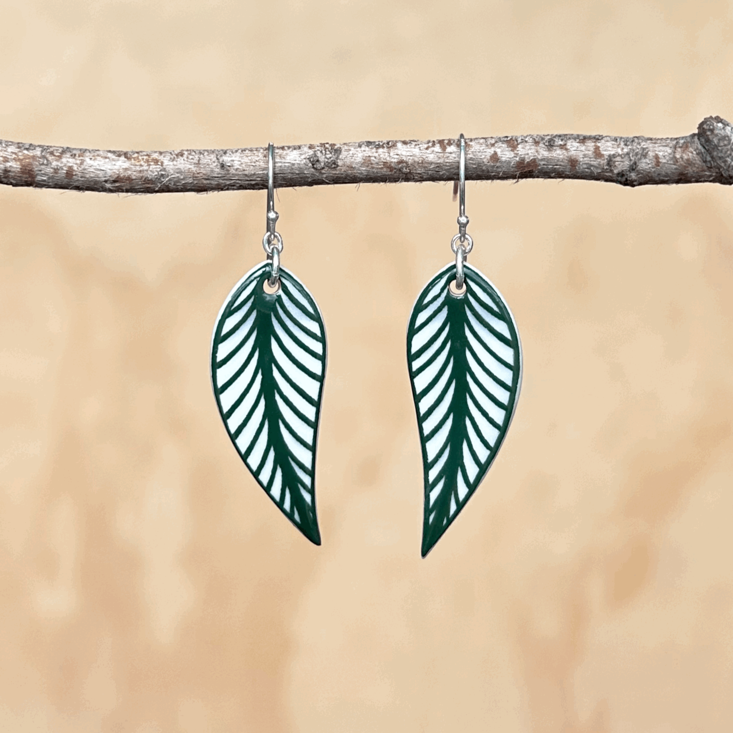 Ceramic Earrings, Slender Leaves