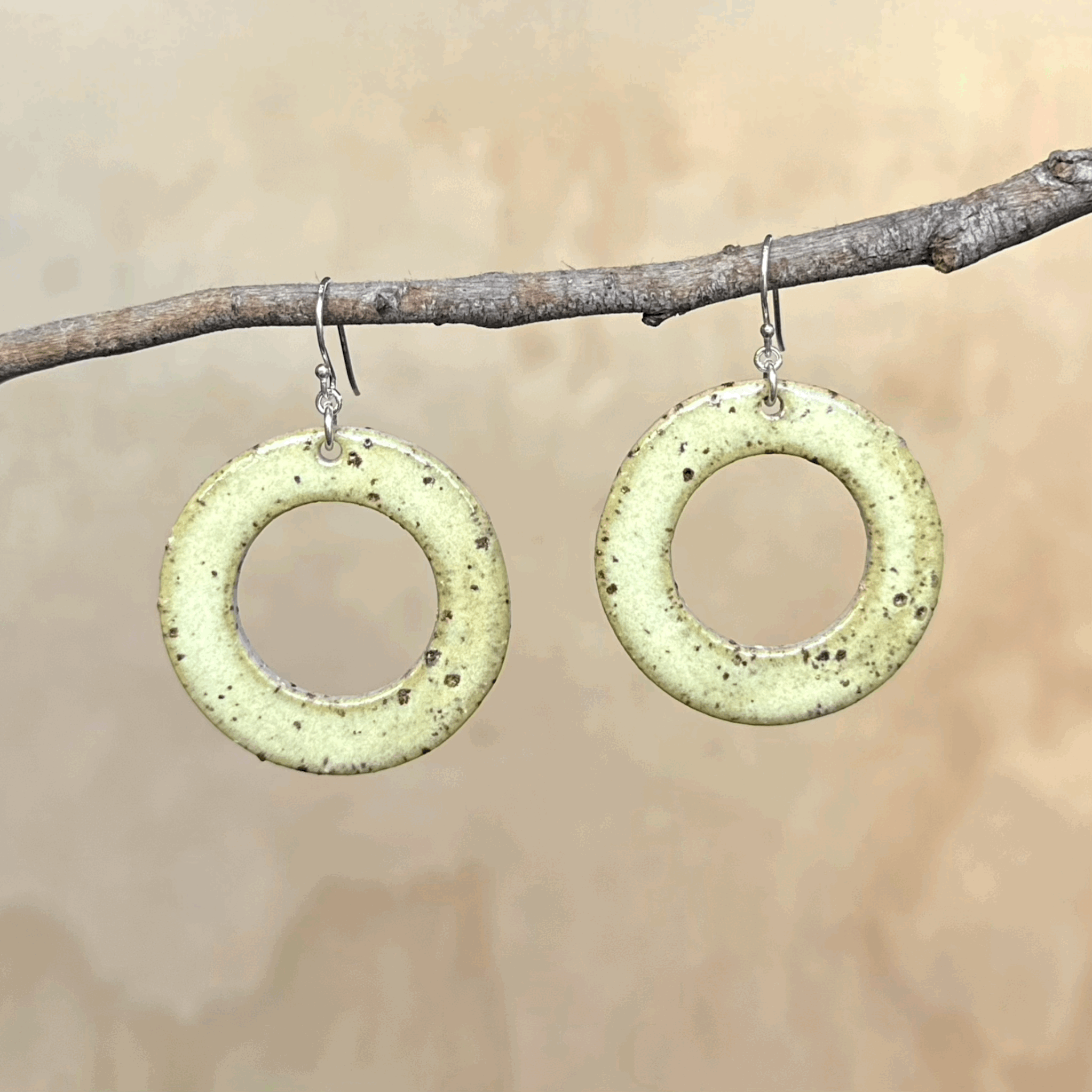 Ceramic Earrings, Speckled Yellow Hoops