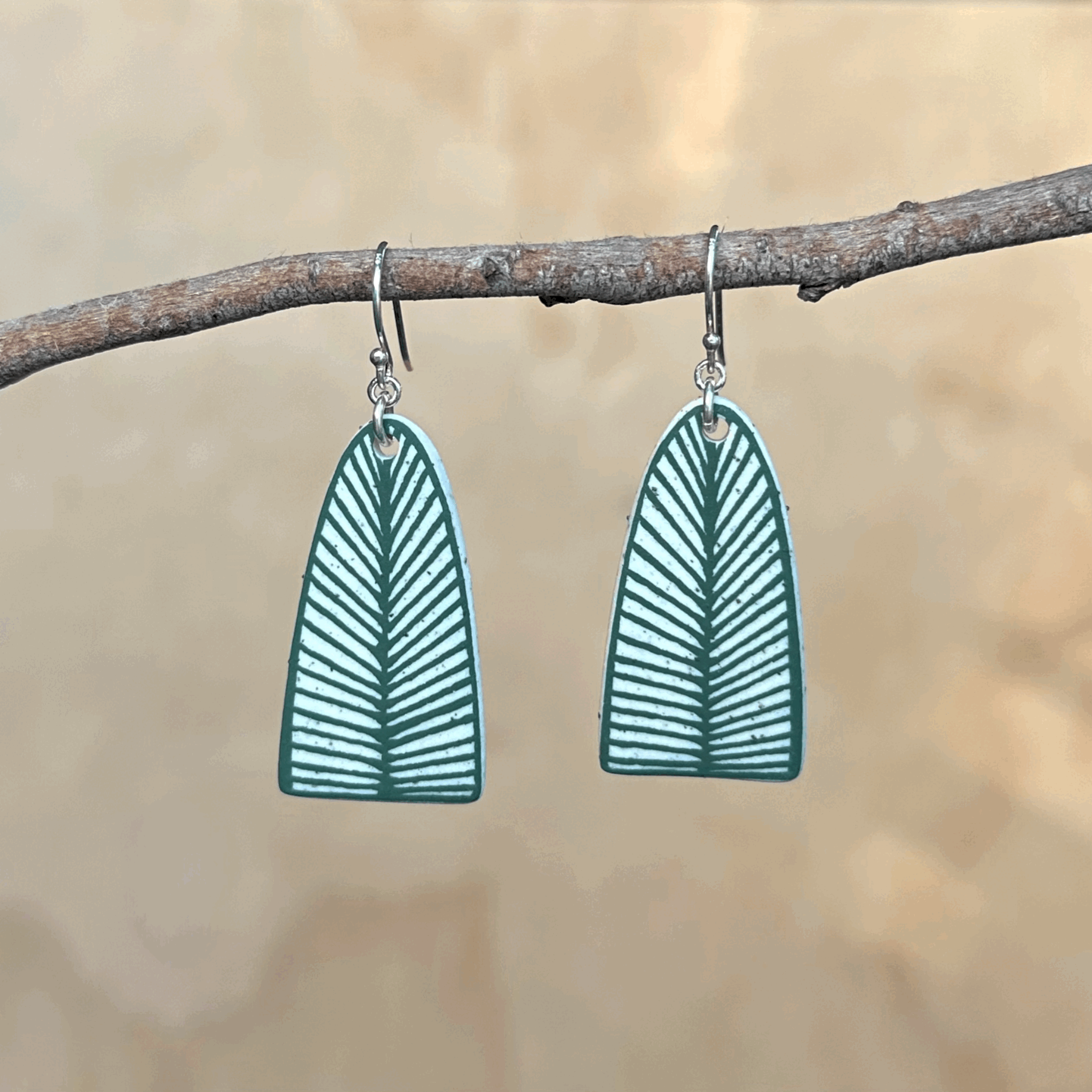 Ceramic Earrings, Forest Green Long Triangles